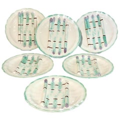 Set of Six Longchamp Terre de Fer Majolica Asparagus Plates