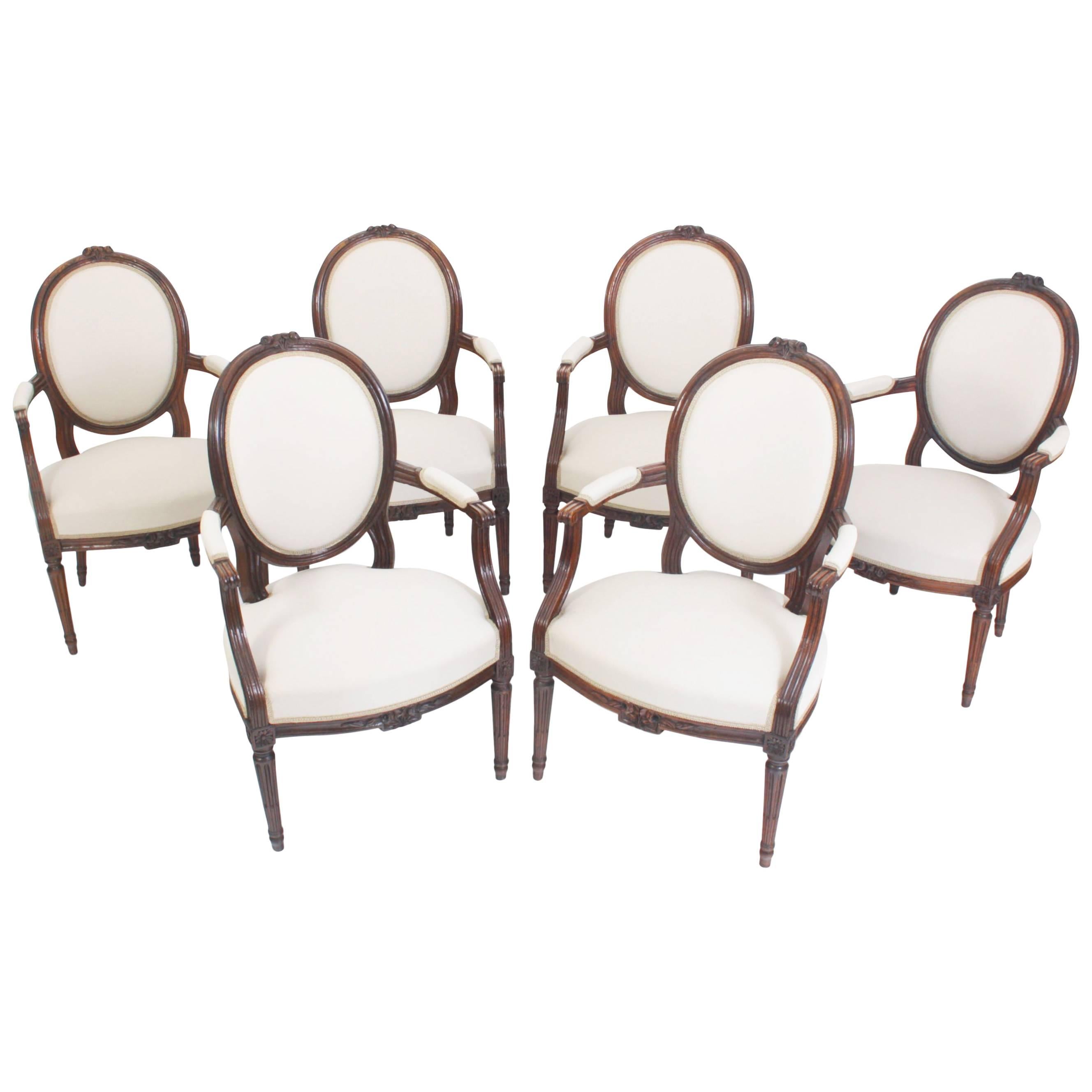 Set of Six Louis Seize-Style Armchairs, France, First Half of the 19th Century