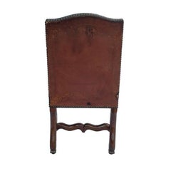 Set of Six Louis XIII Dining Chairs in Walnut with Original Leather