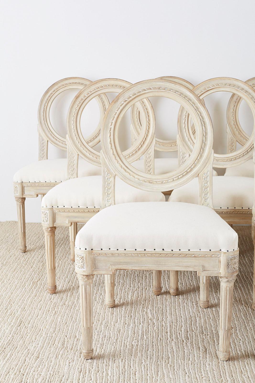 Set of Six Louis XVI Gustavian Style Dining Chairs In Good Condition In Rio Vista, CA