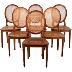 Set of Six Louis XVI-Style Cane Dining Chairs