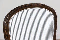 Set of Six Louis XVI Style Dining Chairs in Walnut & Blue Striped Linen, 1900