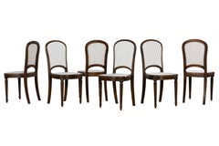 Set of Six Louis XVI Style Dining Chairs in Walnut & Blue Striped Linen, 1900