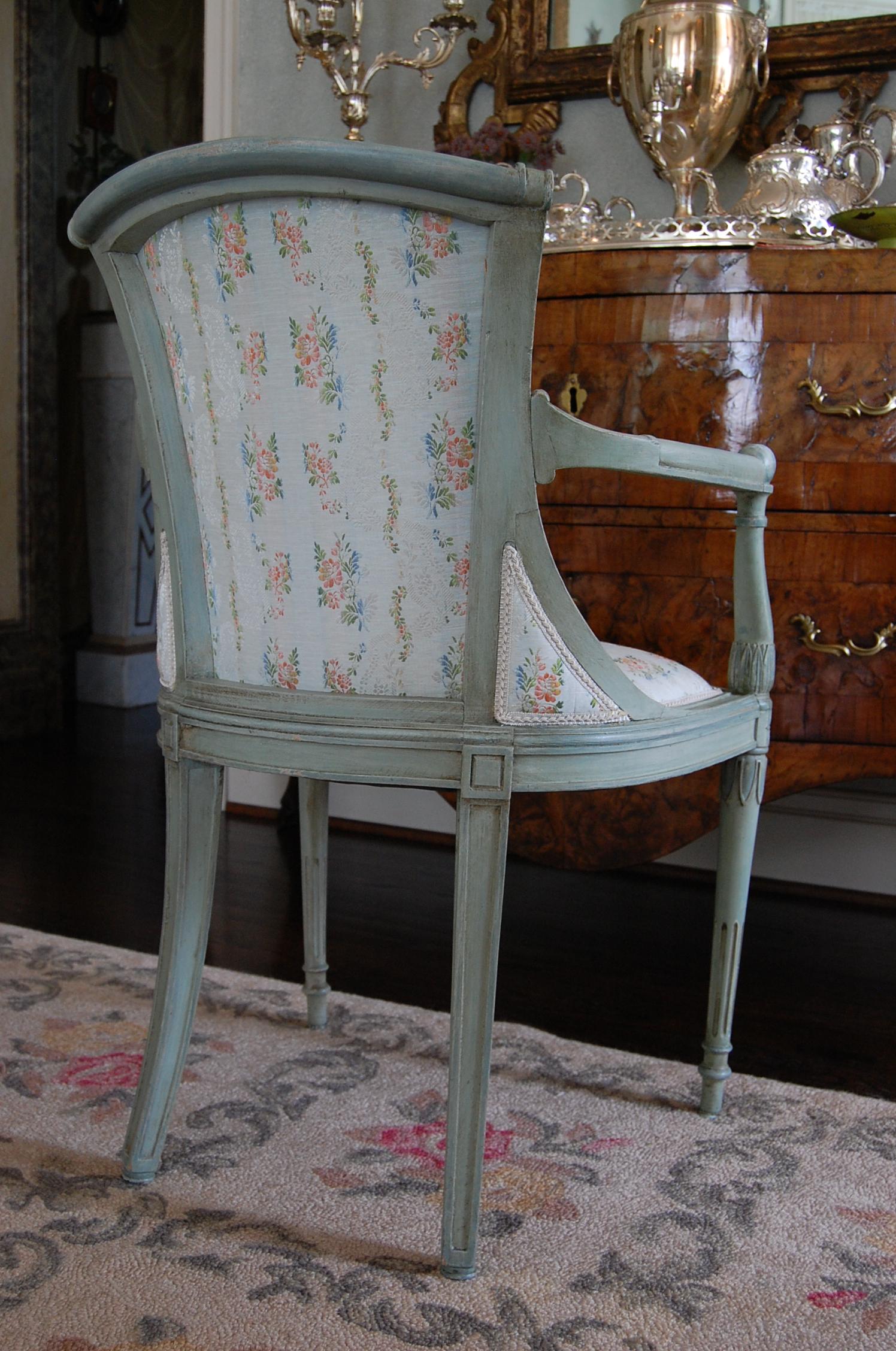 Set of Six Louis XVI Style Fauteuils in Green Paint, 19th Century For Sale 4