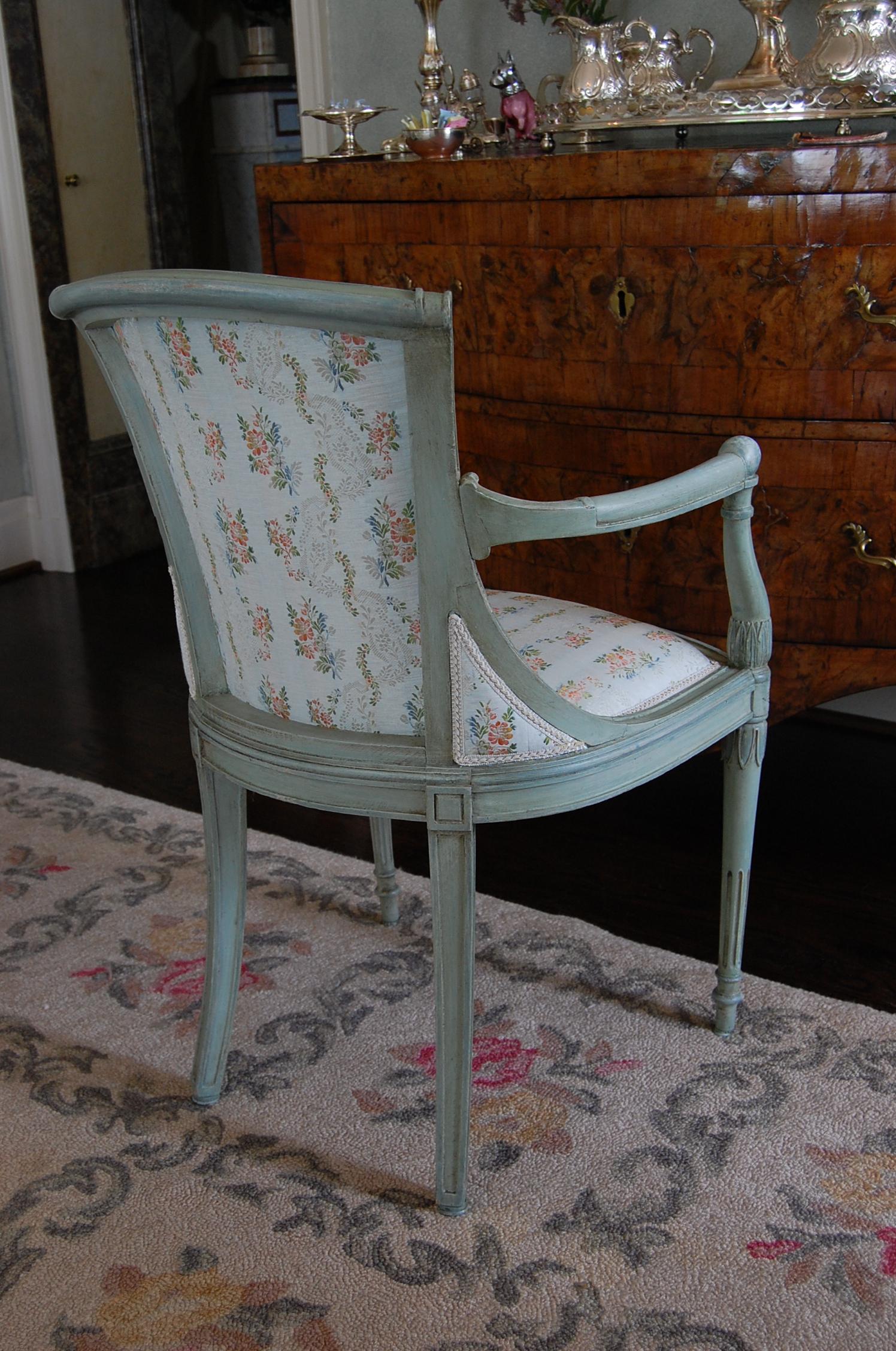 Set of Six Louis XVI Style Fauteuils in Green Paint, 19th Century For Sale 5