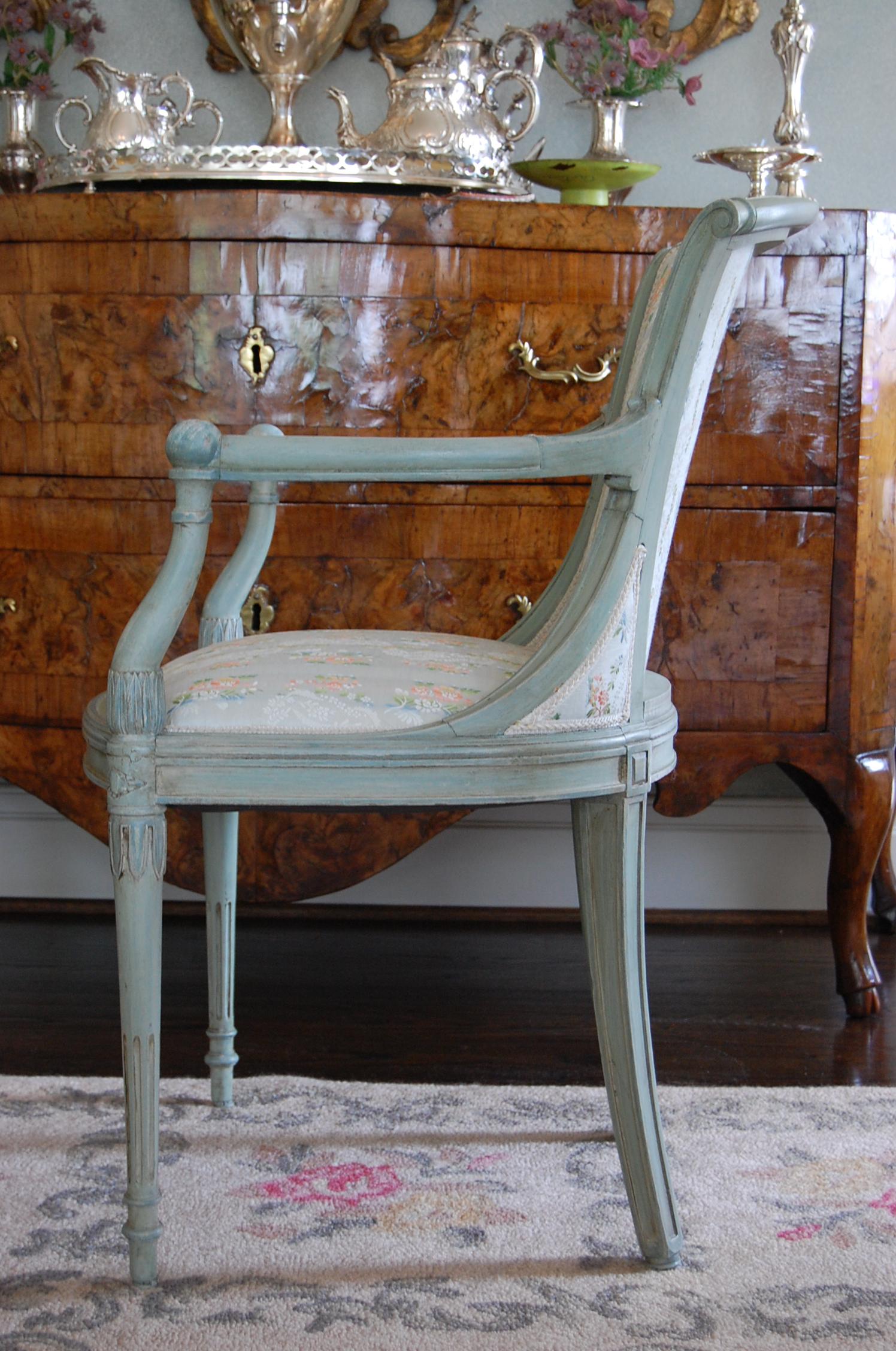 Set of Six Louis XVI Style Fauteuils in Green Paint, 19th Century For Sale 1