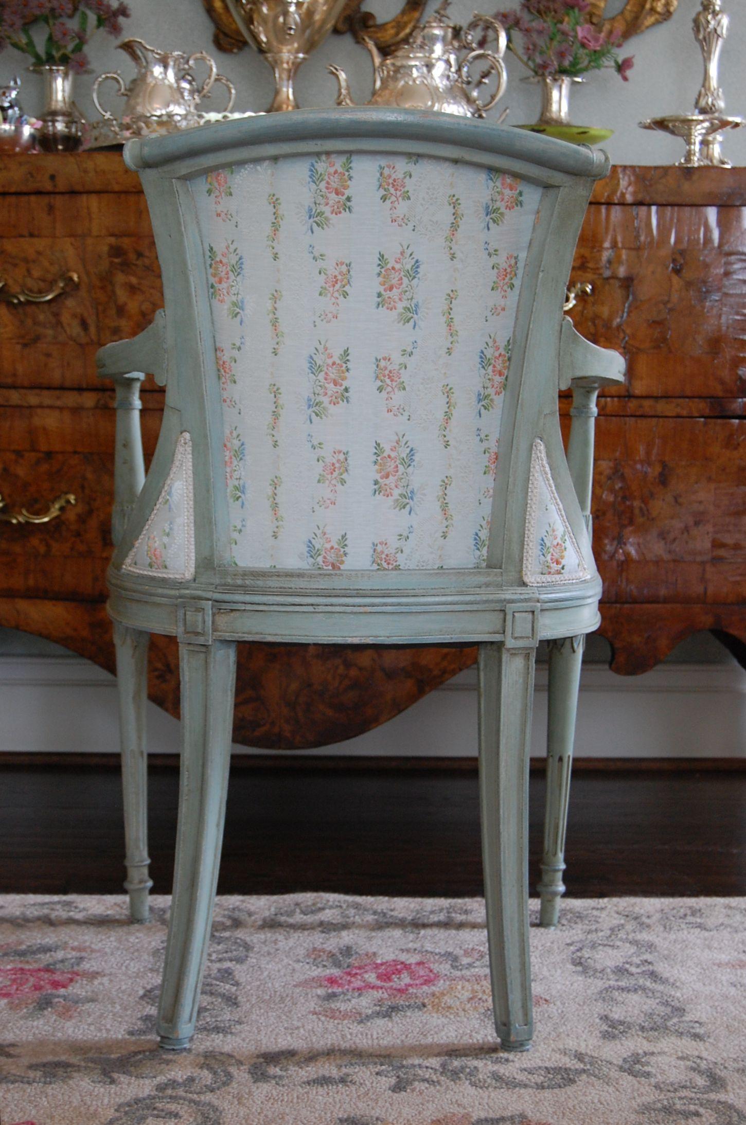 Set of Six Louis XVI Style Fauteuils in Green Paint, 19th Century For Sale 3
