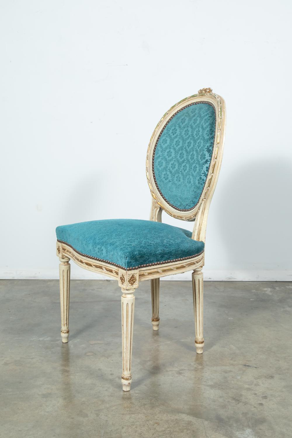Set of Six Louis XVI Style Maison Jansen Parcel-Gilt and Painted Dining Chairs In Good Condition In Birmingham, AL