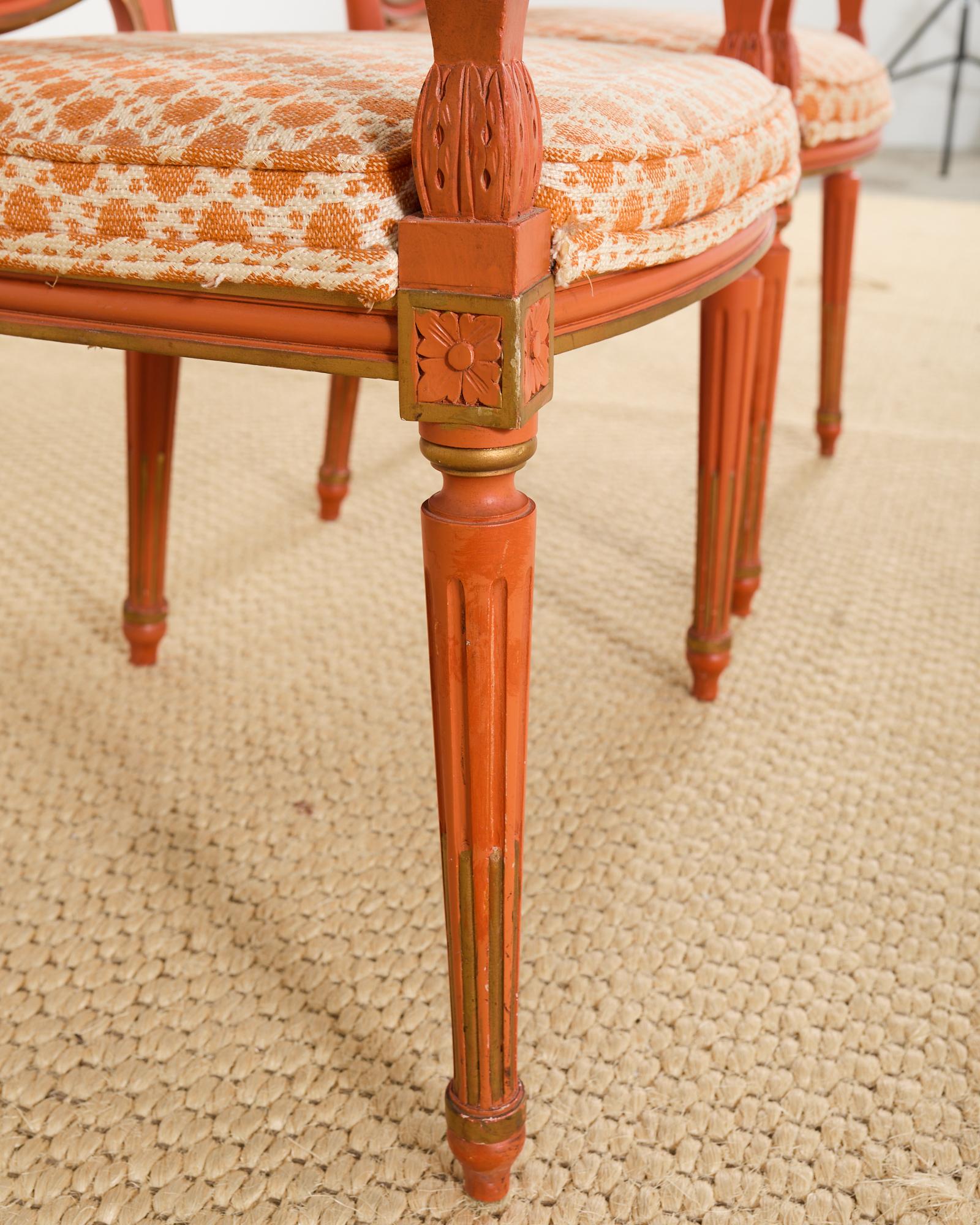 Set of Six Louis XVI Style Painted Cane Dining Chairs 5
