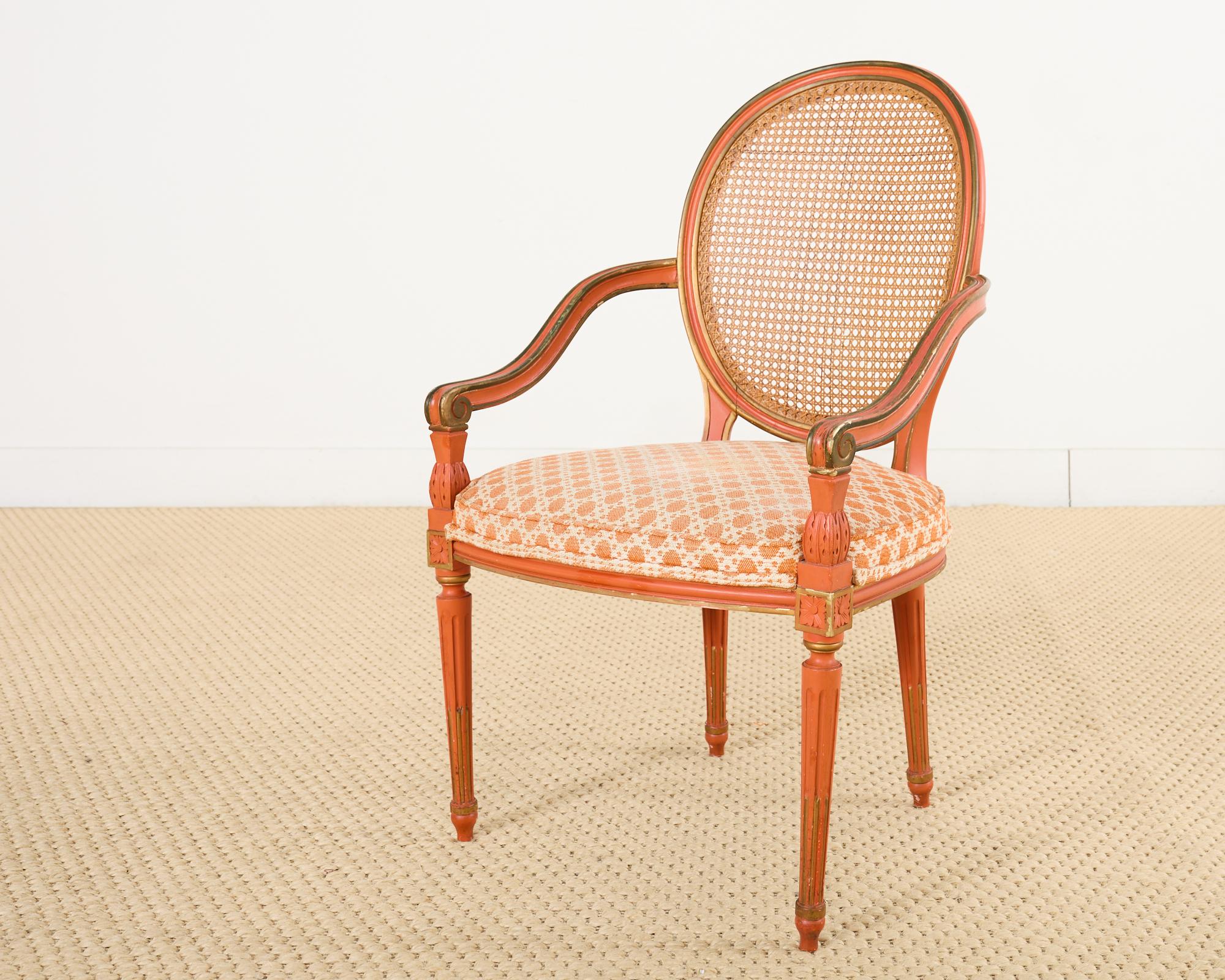 Set of Six Louis XVI Style Painted Cane Dining Chairs 6