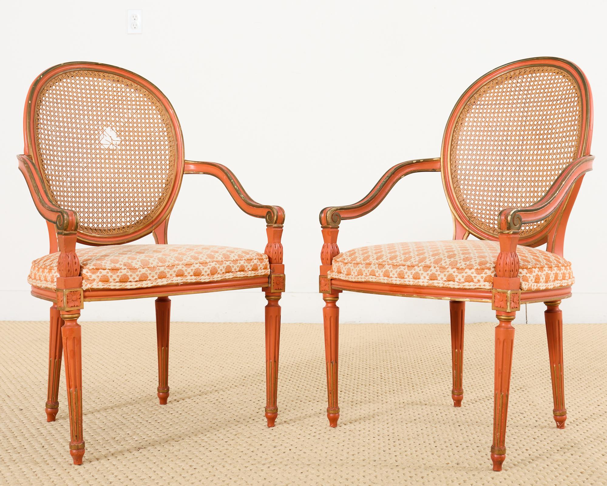Set of Six Louis XVI Style Painted Cane Dining Chairs 7
