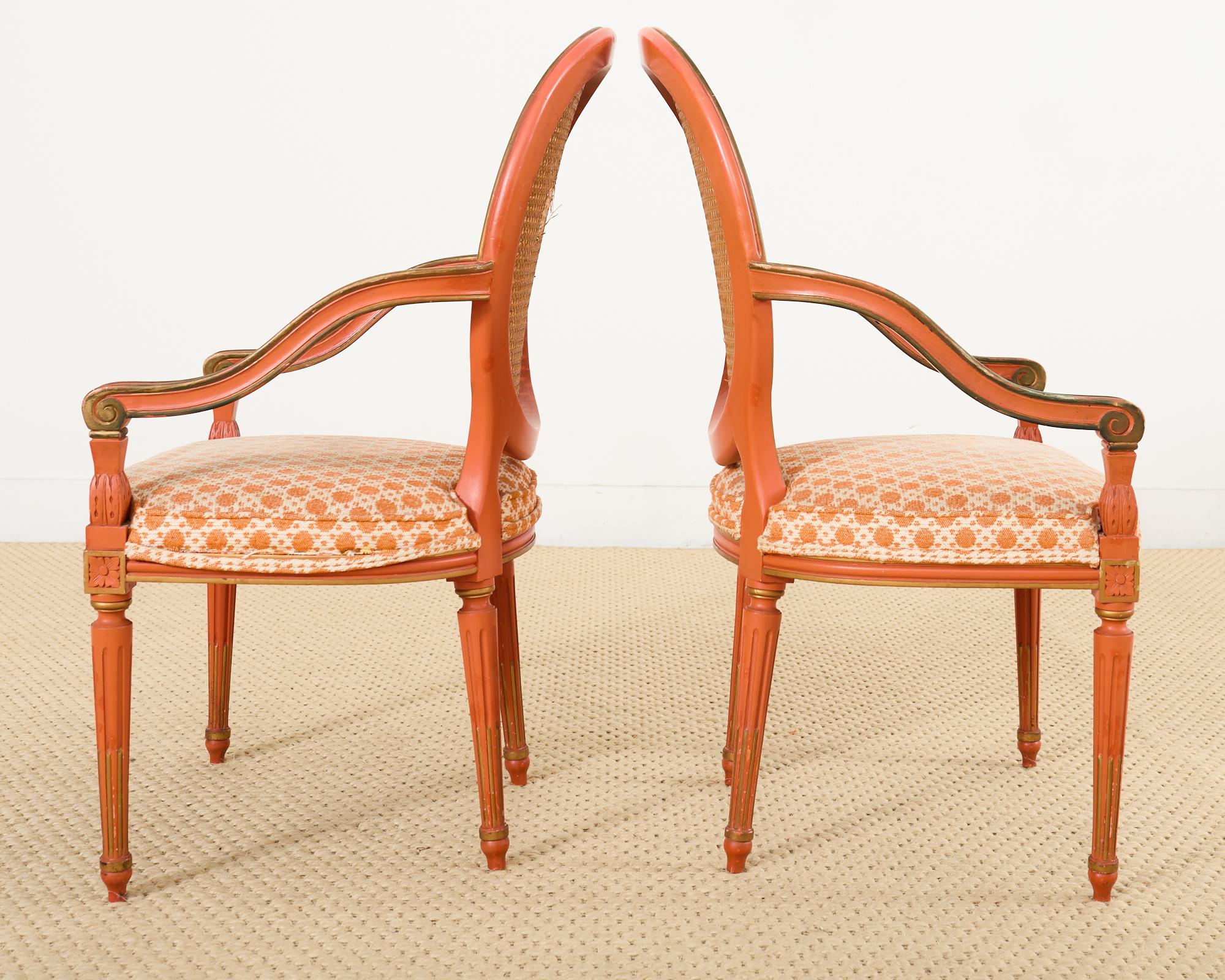 Set of Six Louis XVI Style Painted Cane Dining Chairs 9