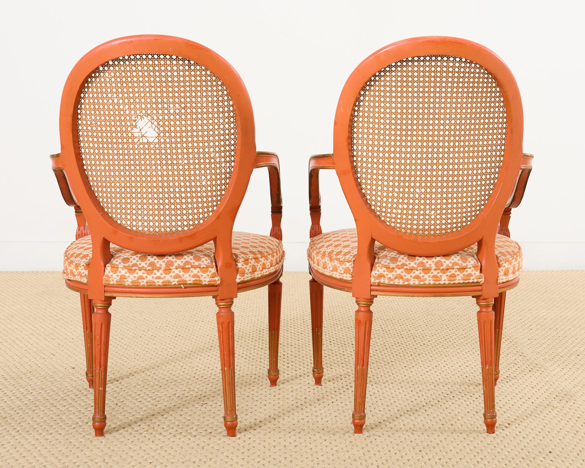 Set of Six Louis XVI Style Painted Cane Dining Chairs 10
