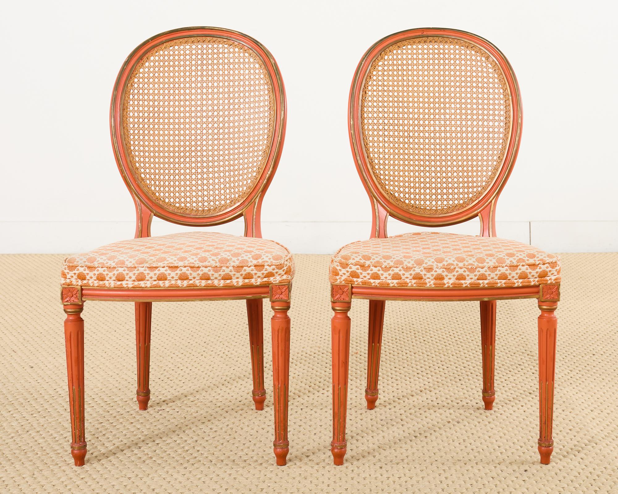 Set of Six Louis XVI Style Painted Cane Dining Chairs 11