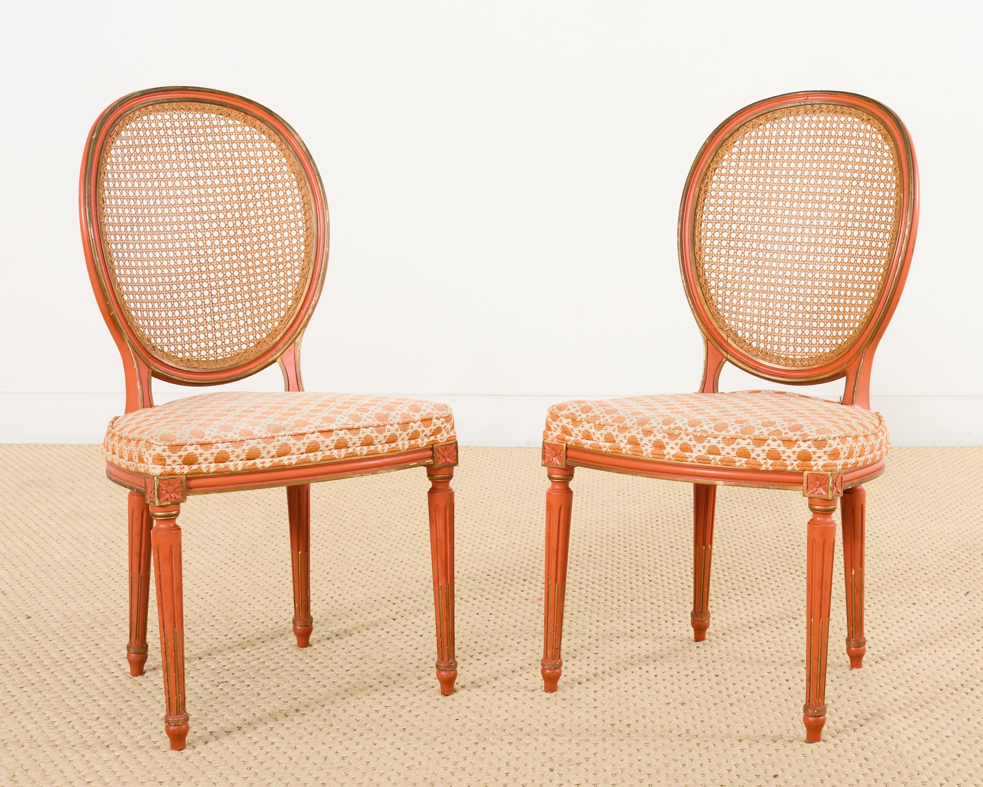 Set of Six Louis XVI Style Painted Cane Dining Chairs 12