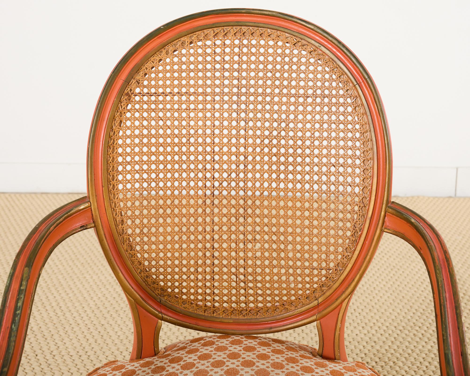 Set of Six Louis XVI Style Painted Cane Dining Chairs 13
