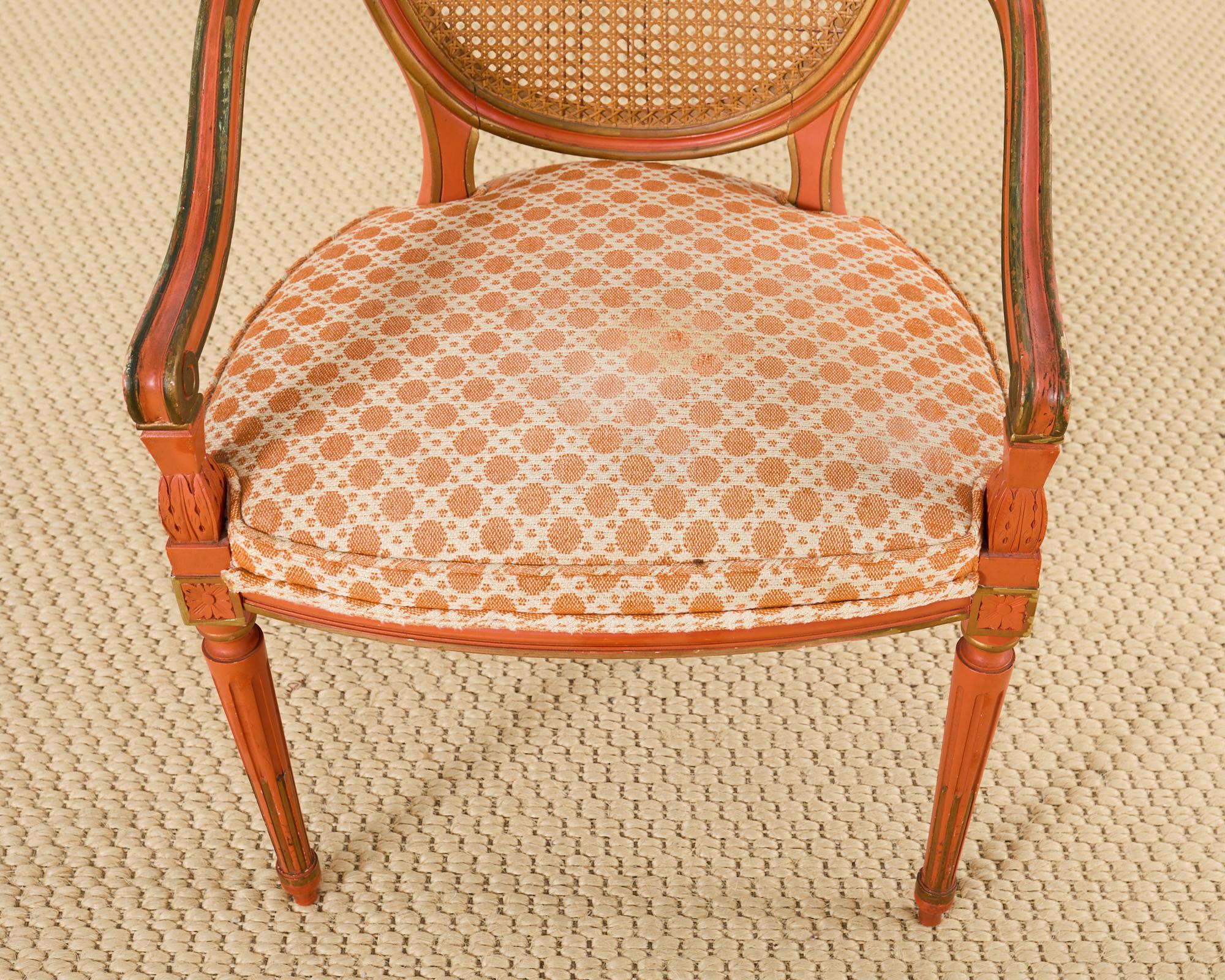 Set of Six Louis XVI Style Painted Cane Dining Chairs 14