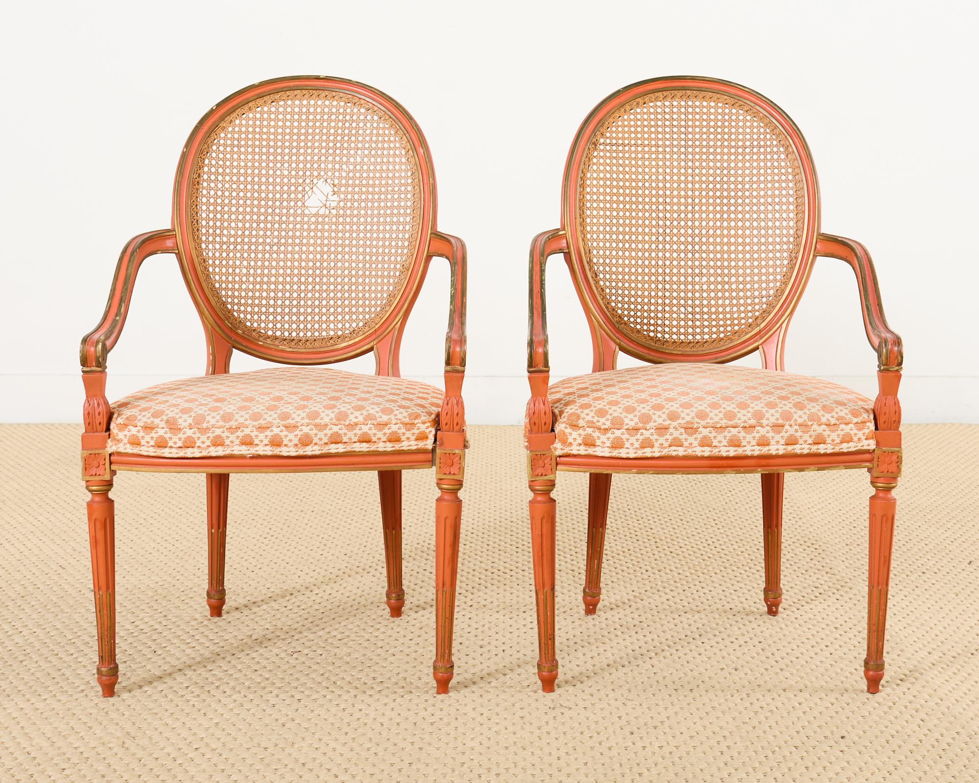 20th Century Set of Six Louis XVI Style Painted Cane Dining Chairs