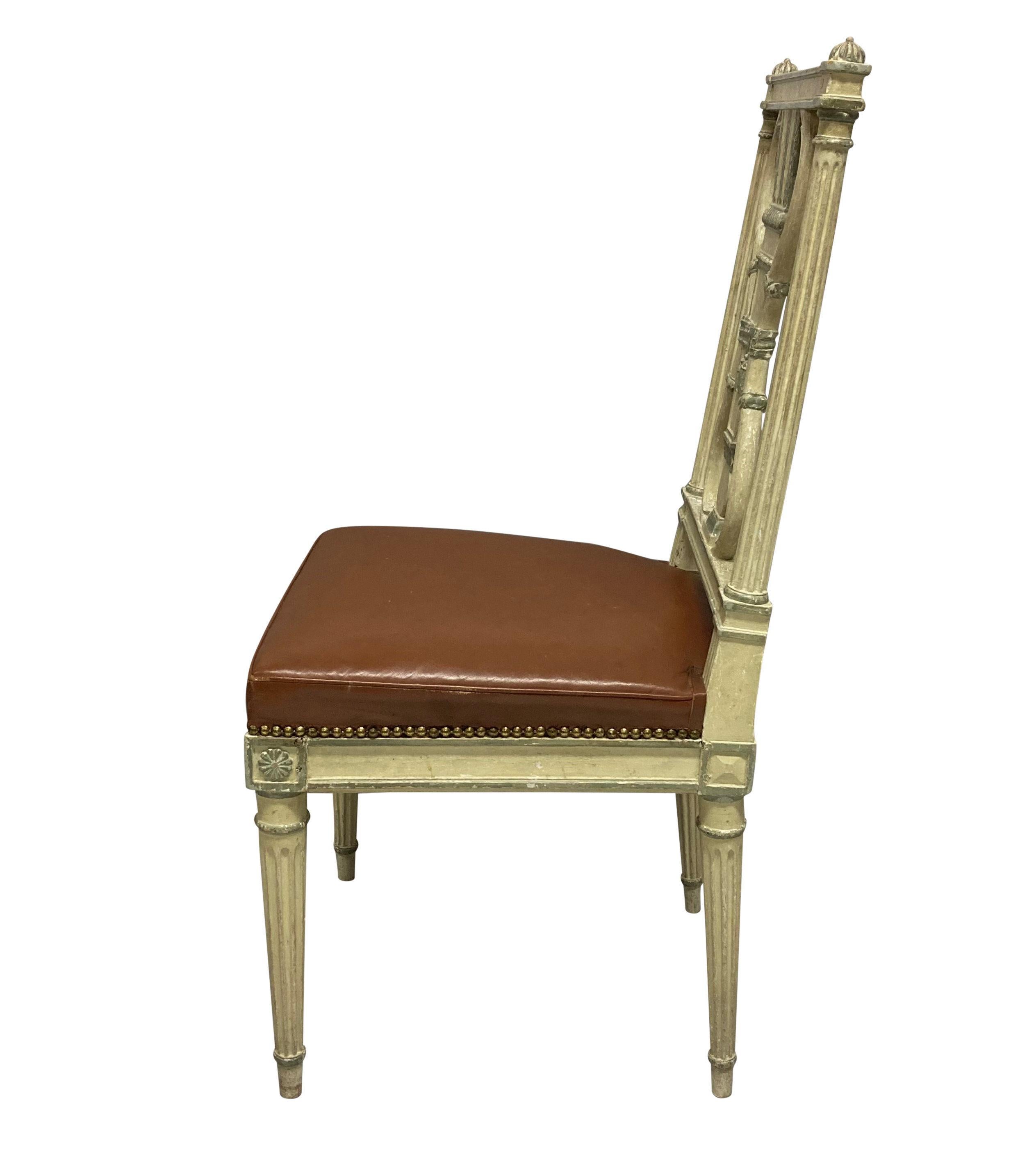 French Set of Six Louis XVI Style Painted Dining Chairs For Sale