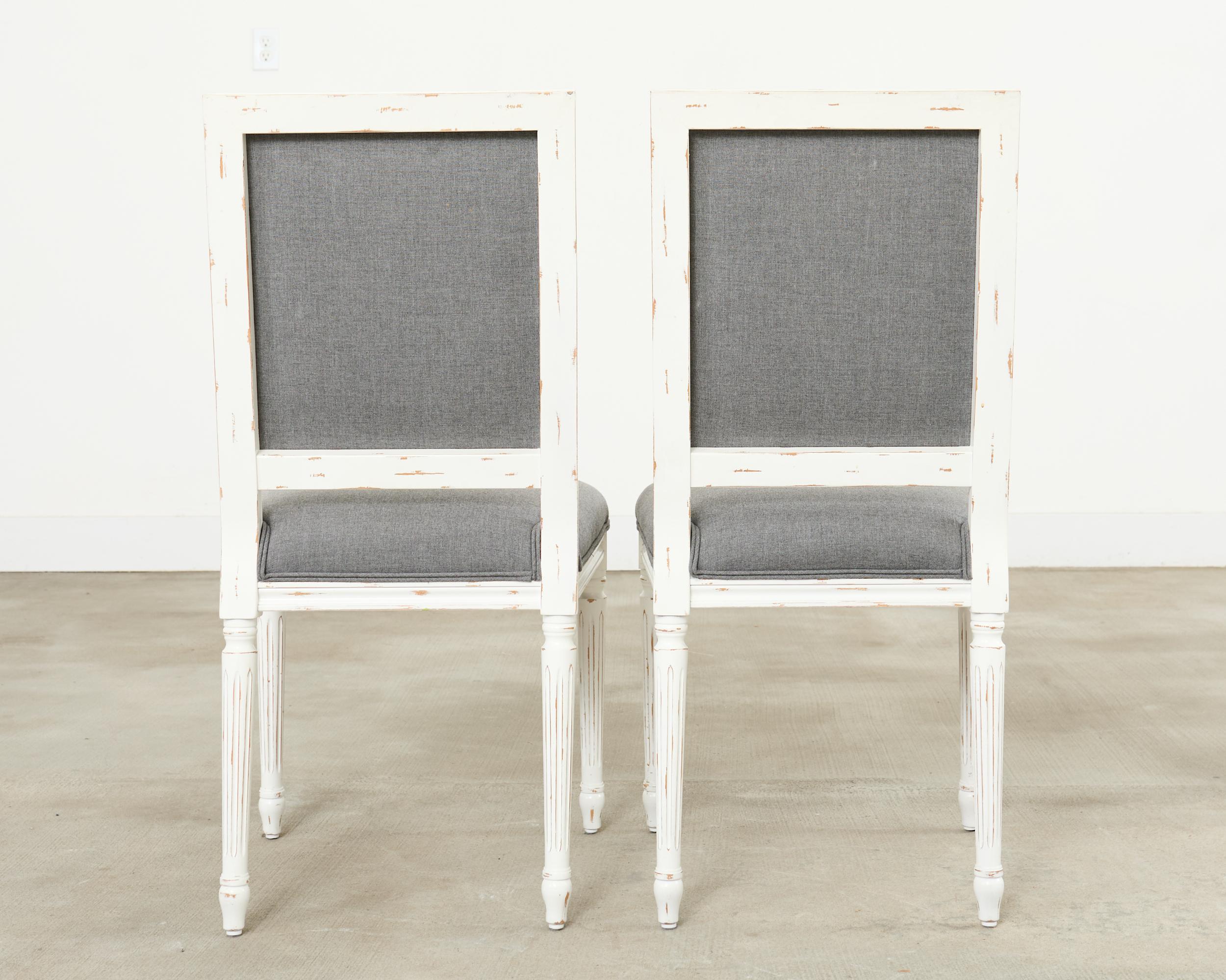 Set of Six Louis XVI Style Square Back Painted Dining Chairs For Sale 5