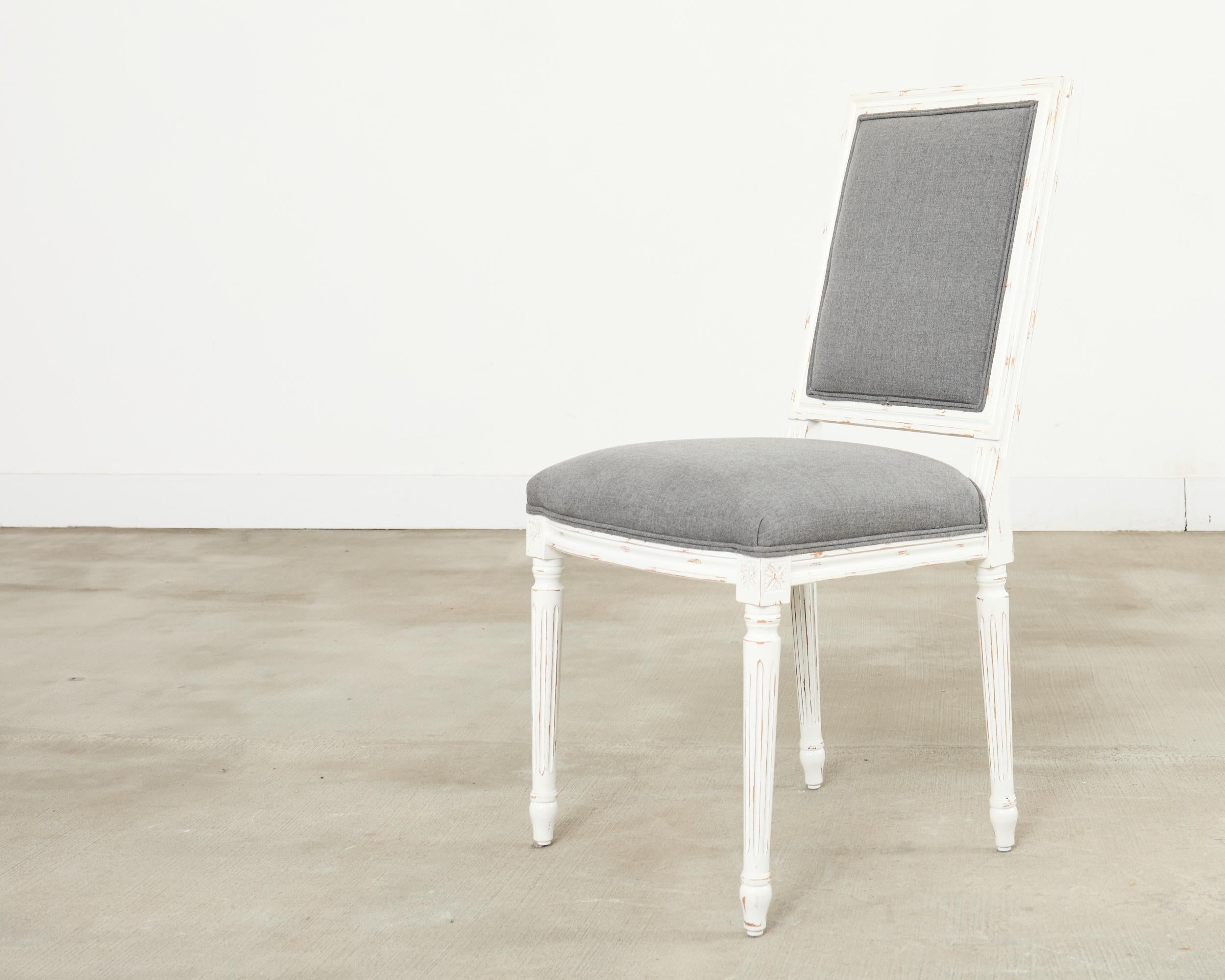 Set of Six Louis XVI Style Square Back Painted Dining Chairs For Sale 6