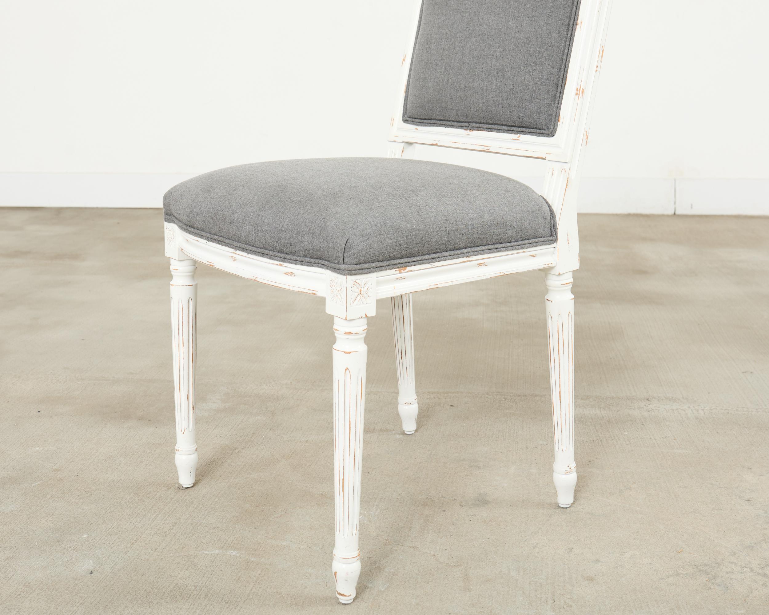 Set of Six Louis XVI Style Square Back Painted Dining Chairs For Sale 7