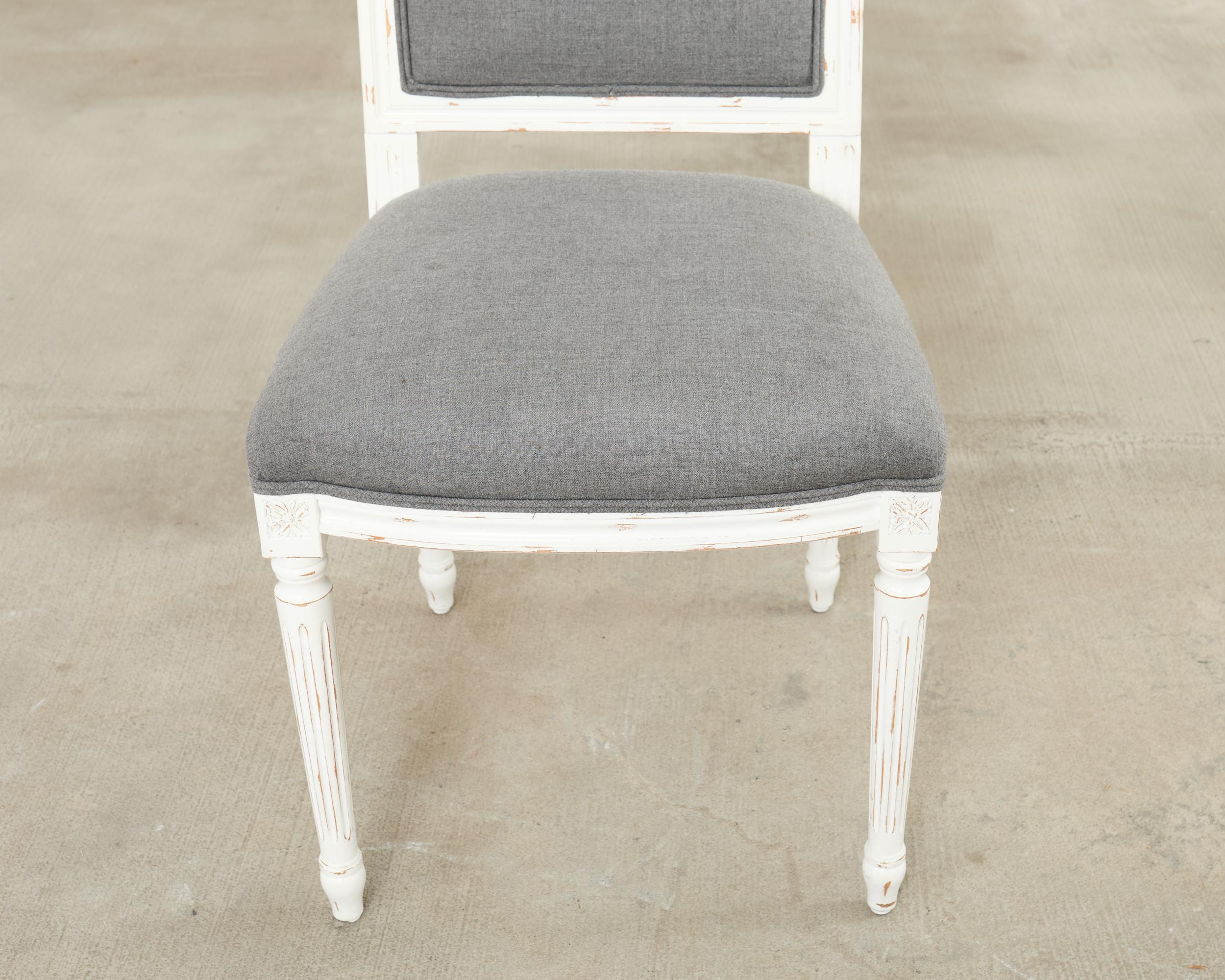Set of Six Louis XVI Style Square Back Painted Dining Chairs For Sale 9
