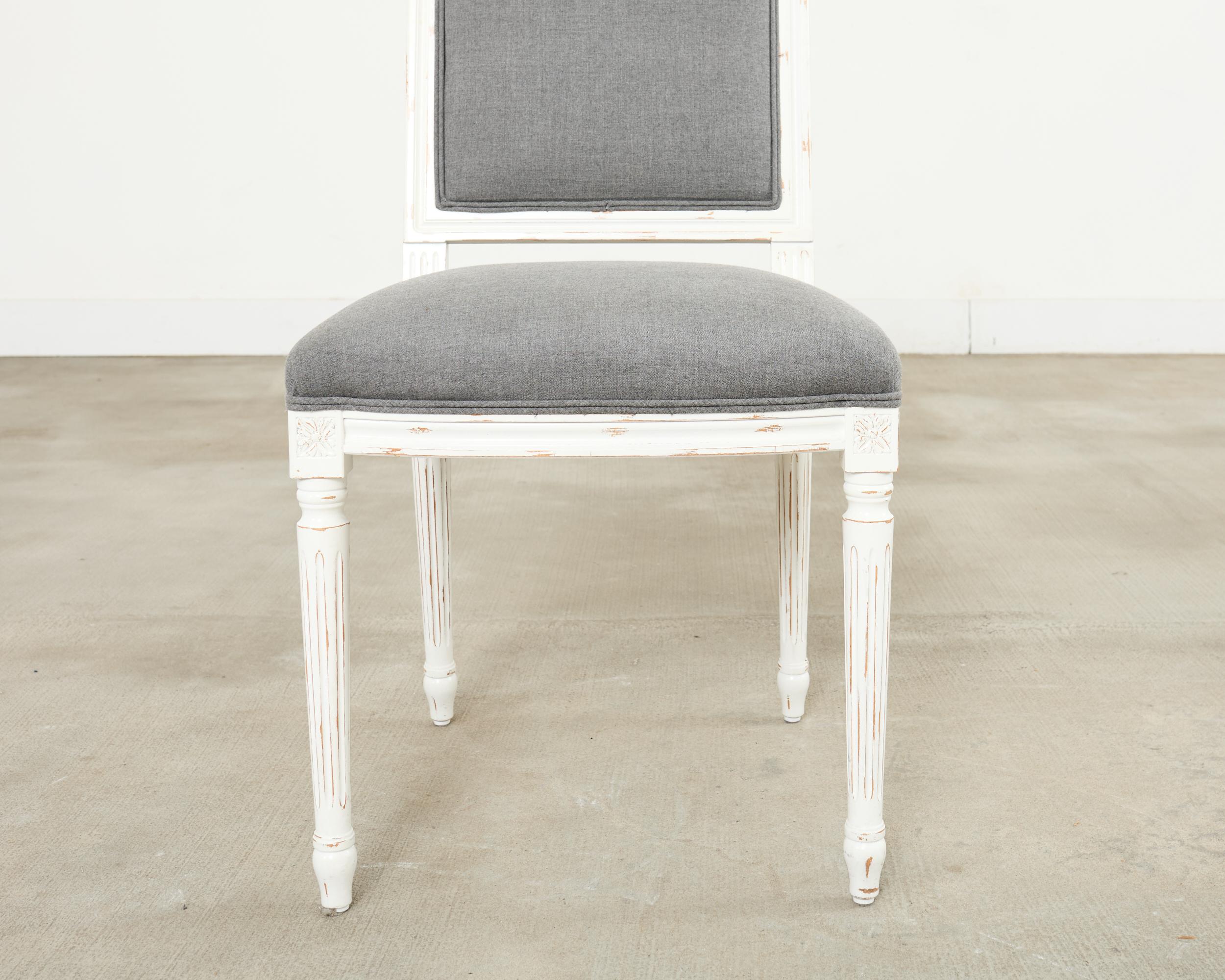 Set of Six Louis XVI Style Square Back Painted Dining Chairs For Sale 10