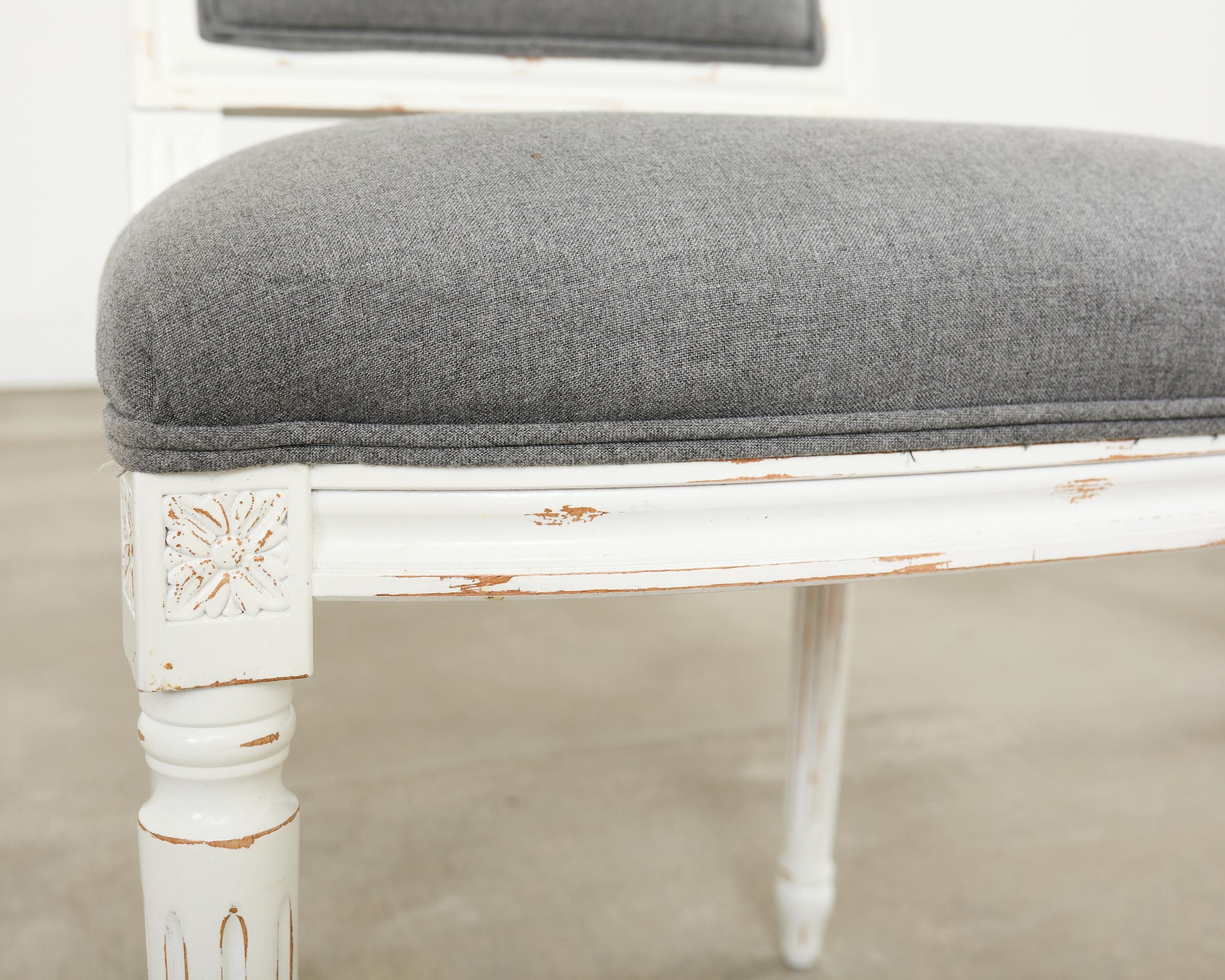 Set of Six Louis XVI Style Square Back Painted Dining Chairs For Sale 11