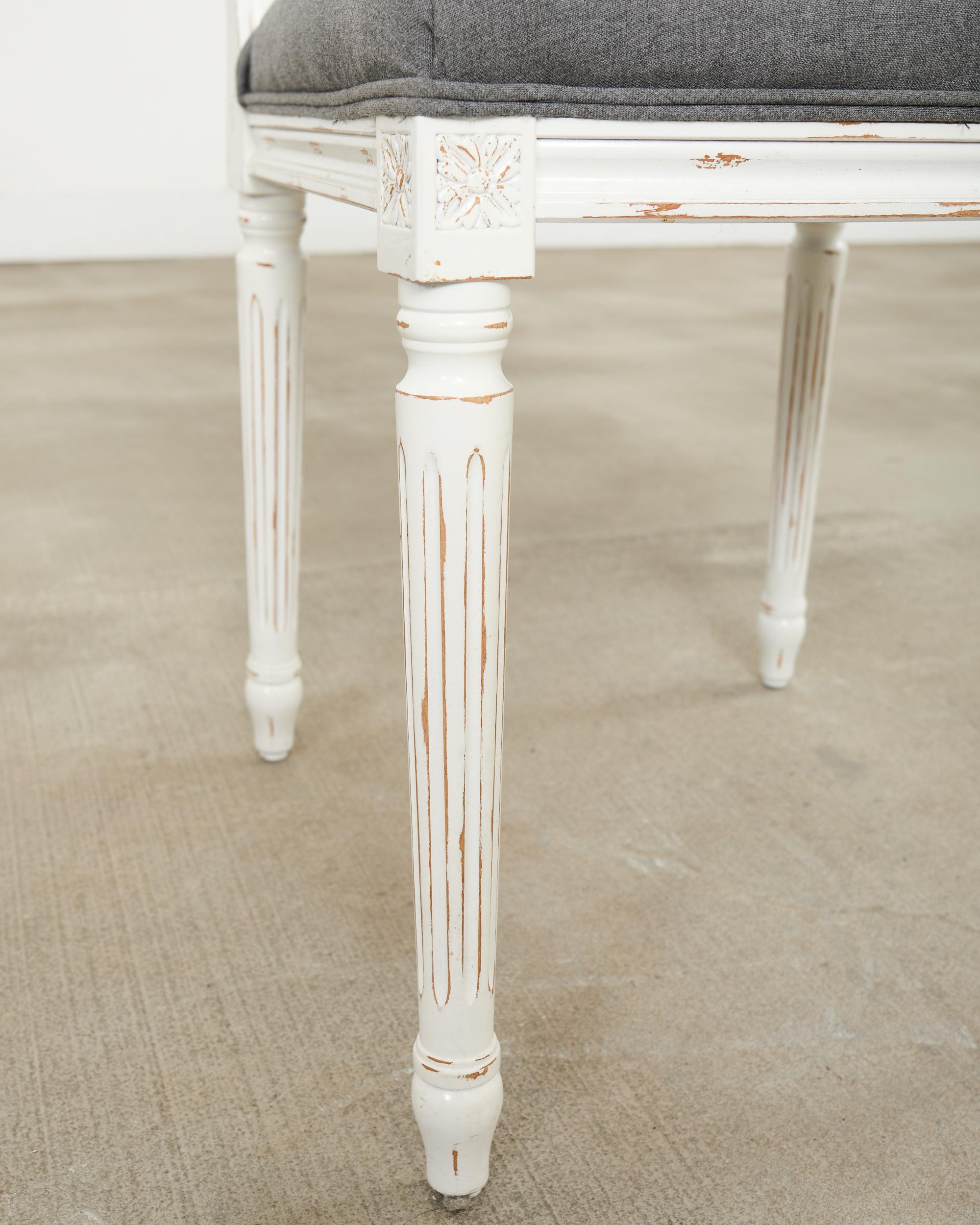 Set of Six Louis XVI Style Square Back Painted Dining Chairs For Sale 12