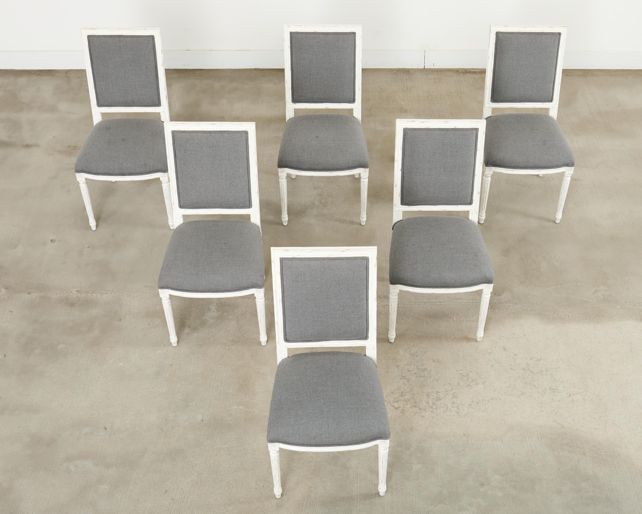 Set of Six Louis XVI Style Square Back Painted Dining Chairs In Good Condition For Sale In Rio Vista, CA