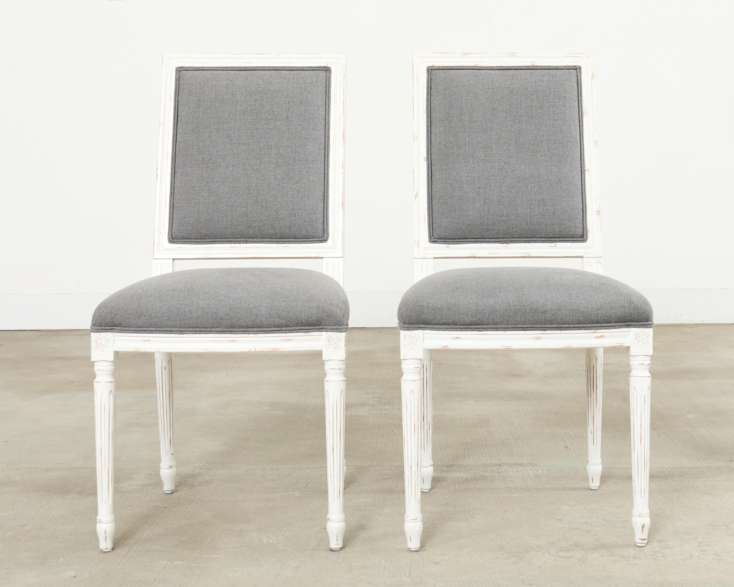 20th Century Set of Six Louis XVI Style Square Back Painted Dining Chairs For Sale
