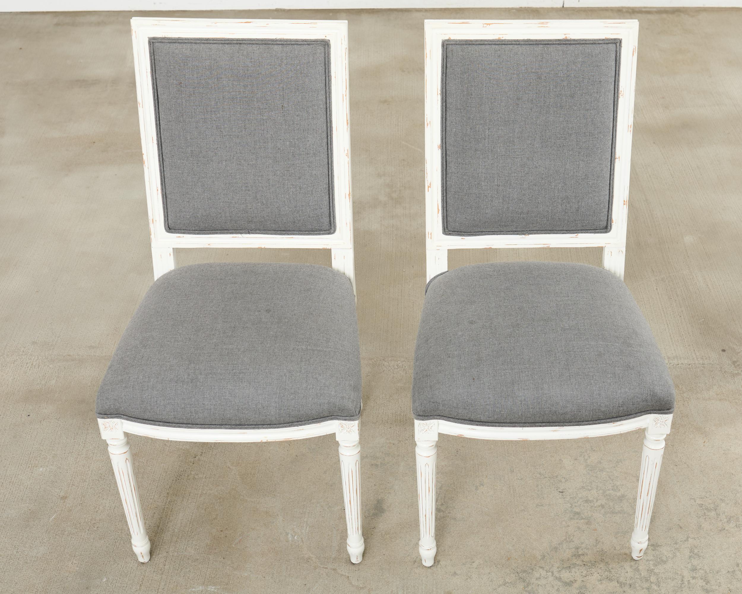 Set of Six Louis XVI Style Square Back Painted Dining Chairs For Sale 1
