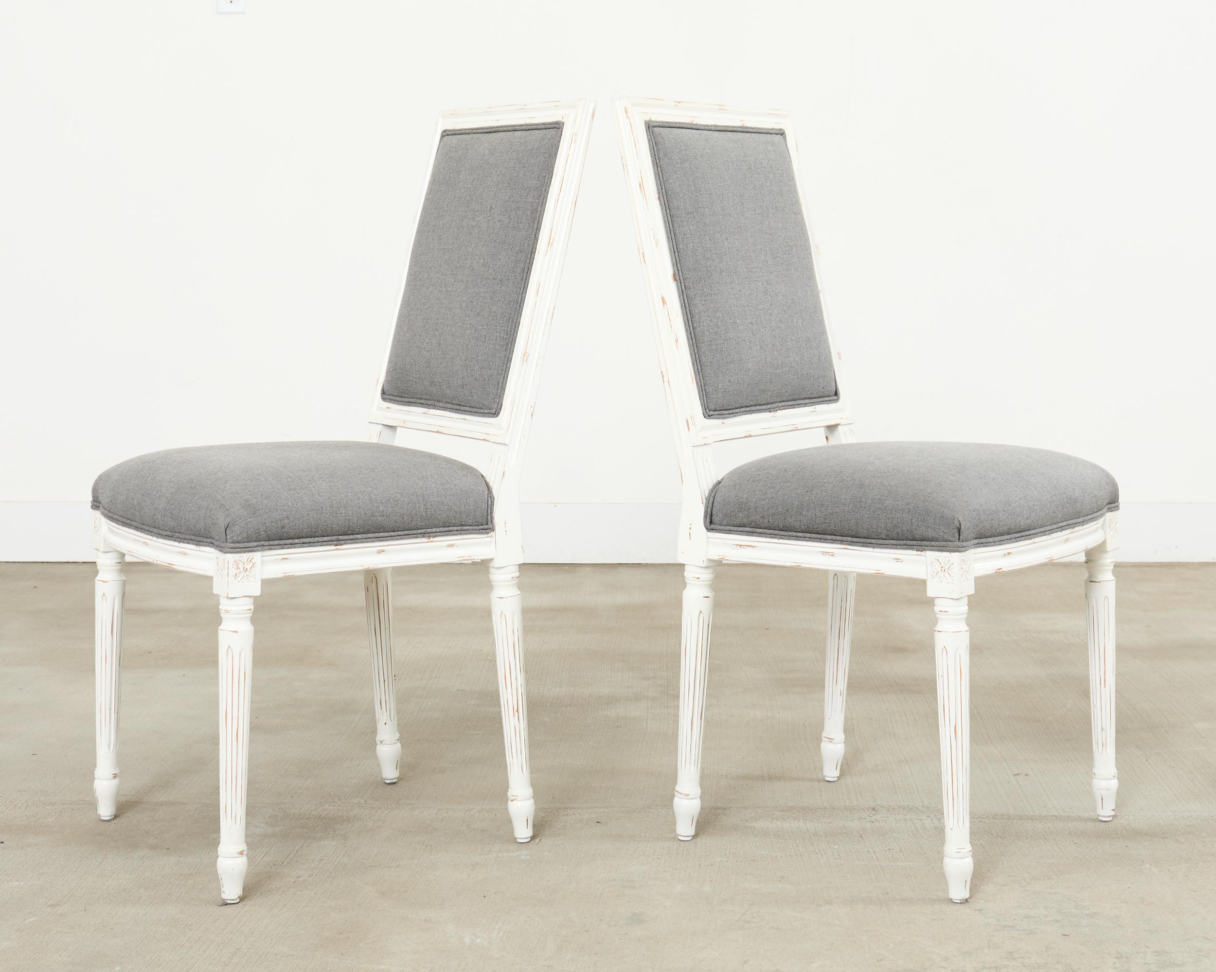 Set of Six Louis XVI Style Square Back Painted Dining Chairs For Sale 2