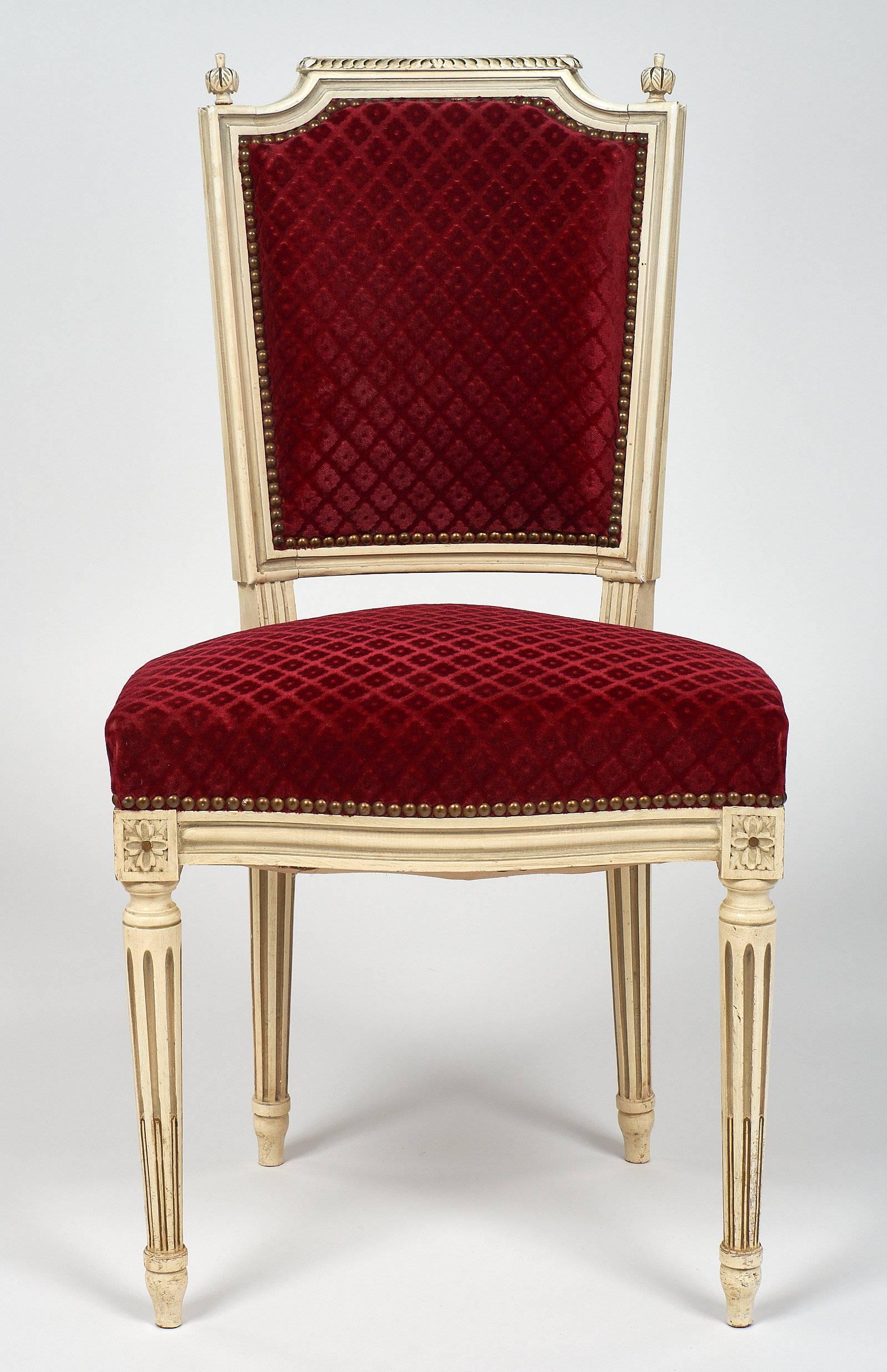 French Set of Six Louis XVI Style Velvet Dining Chairs