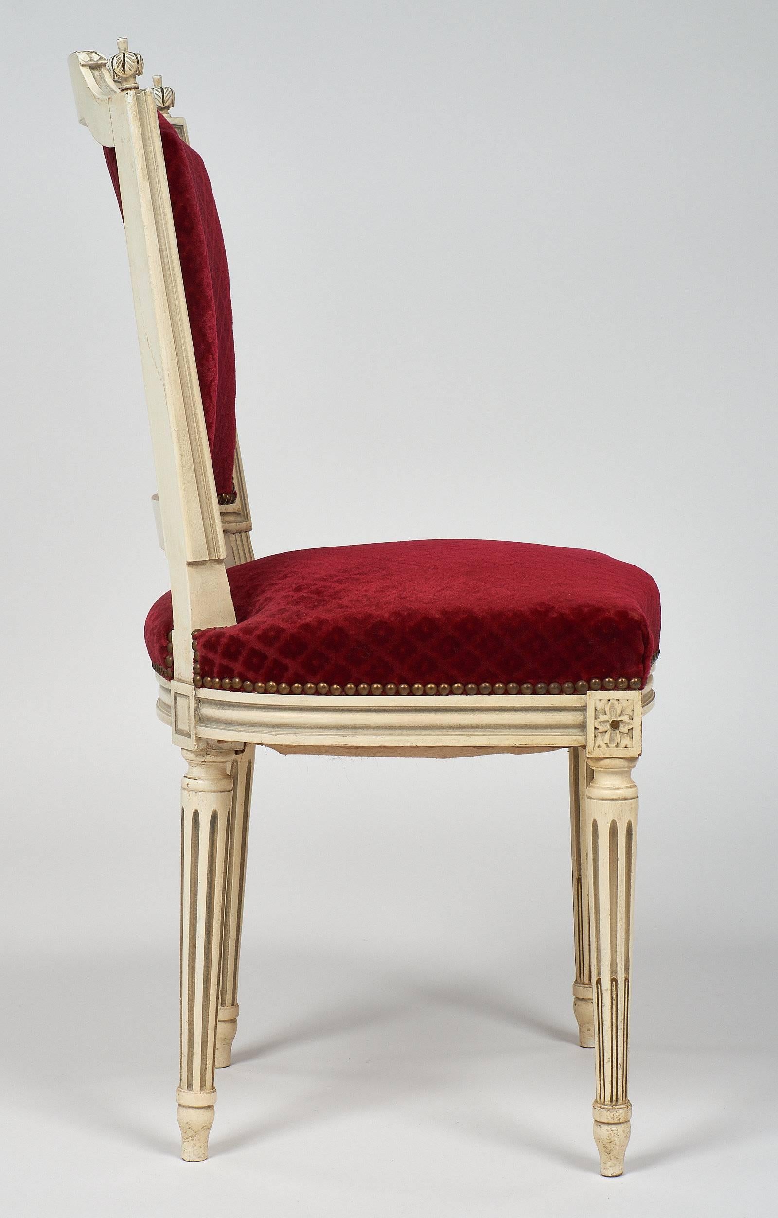 Set of Six Louis XVI Style Velvet Dining Chairs 2
