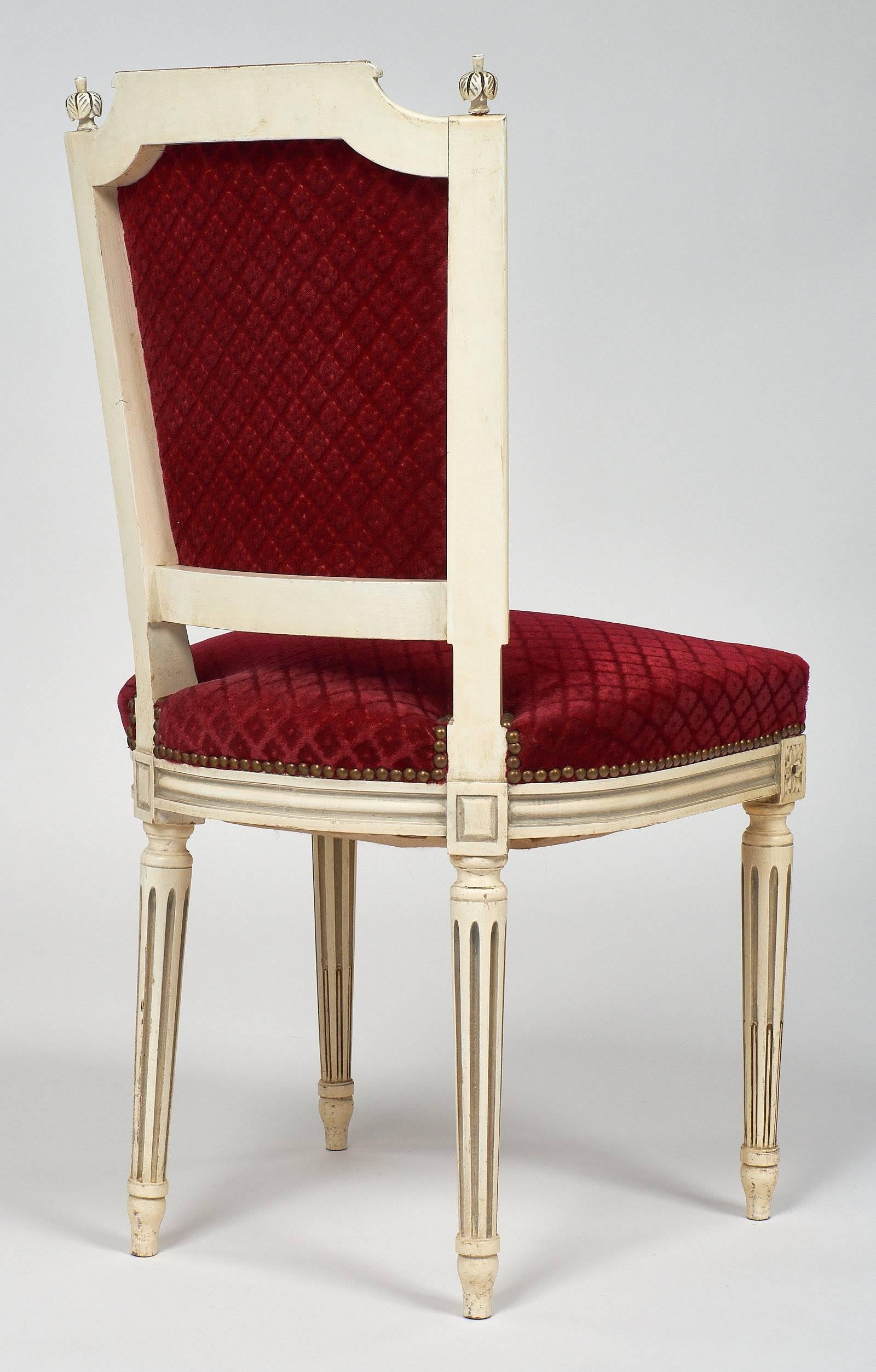 Set of Six Louis XVI Style Velvet Dining Chairs 3