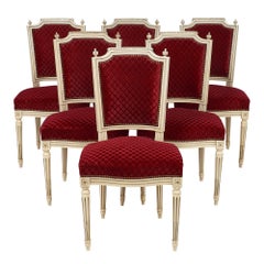 Set of Six Louis XVI Style Velvet Dining Chairs
