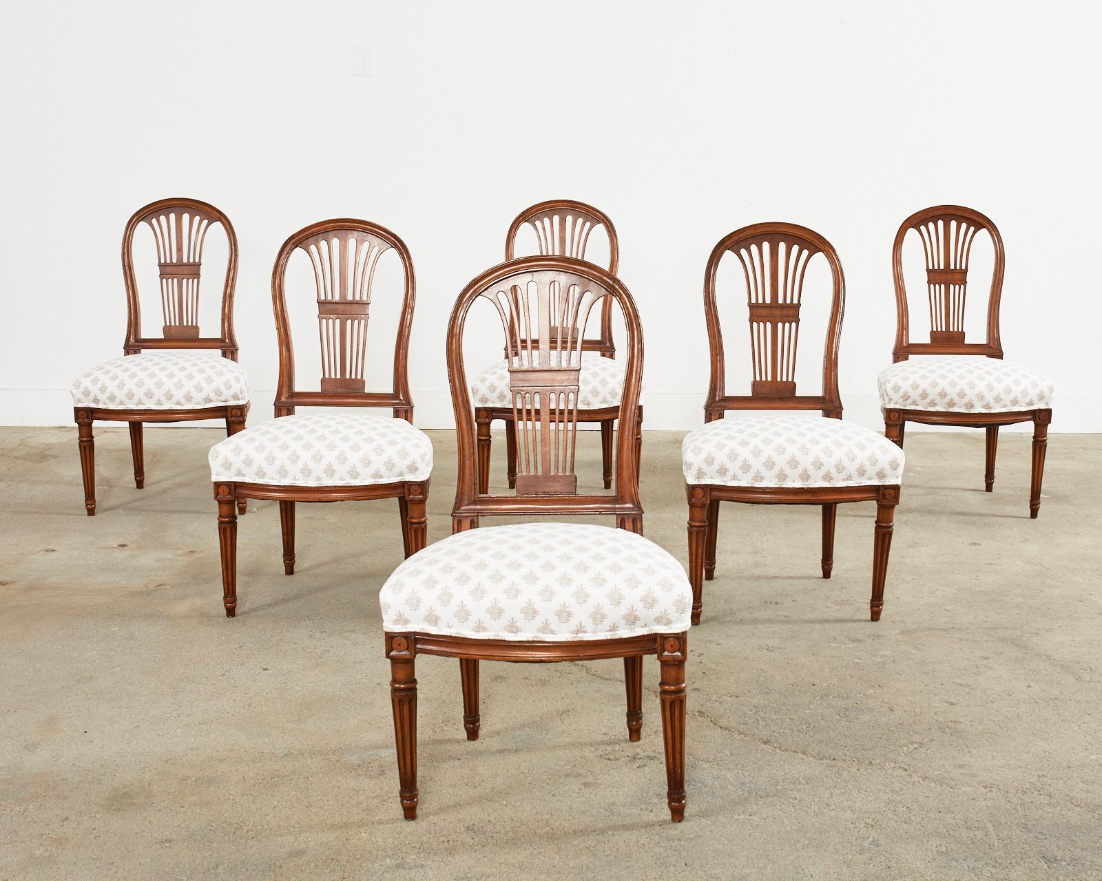 Set of Six Louis XVI Style Walnut Dining Chairs  9