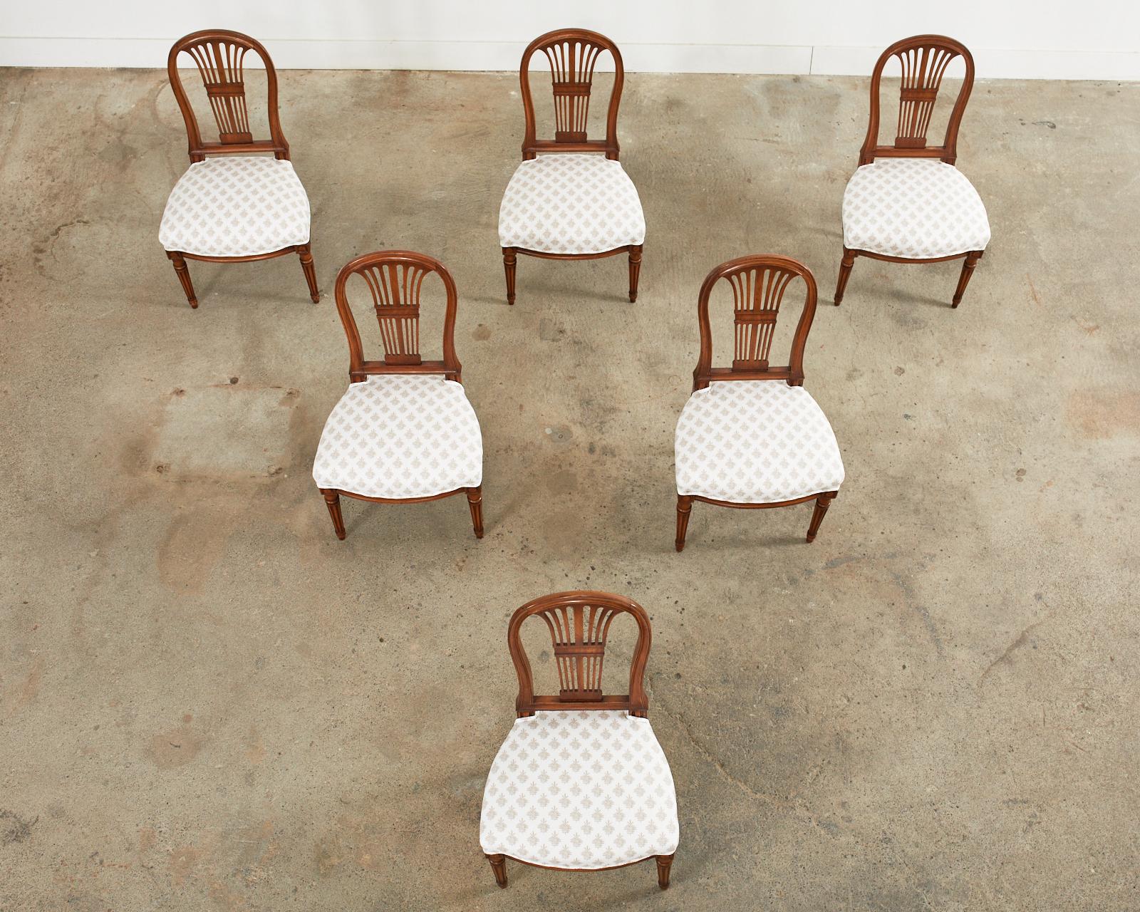 French Set of Six Louis XVI Style Walnut Dining Chairs 
