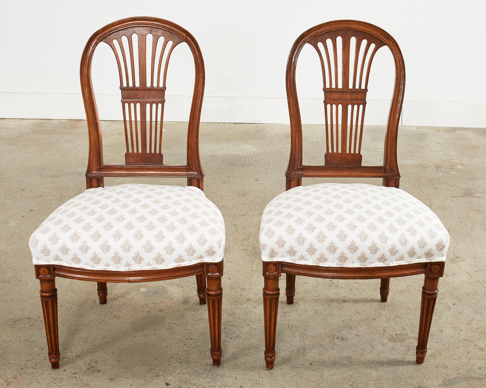 Hand-Crafted Set of Six Louis XVI Style Walnut Dining Chairs 