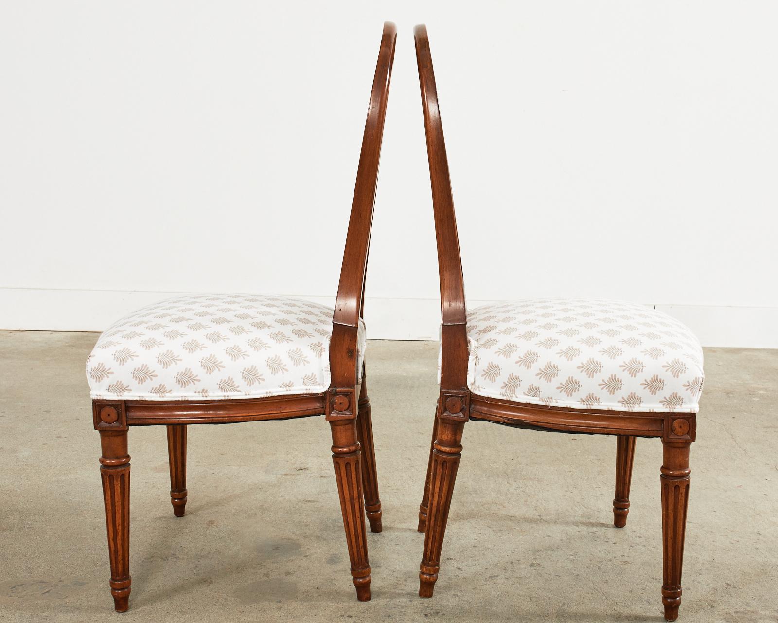 Fabric Set of Six Louis XVI Style Walnut Dining Chairs 