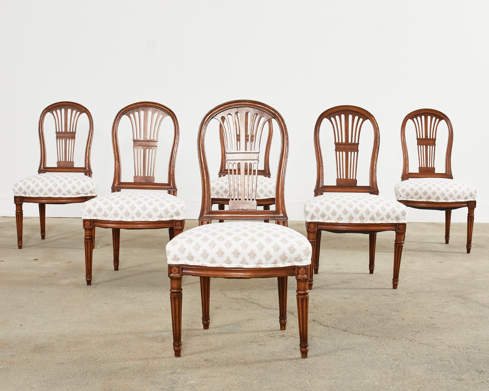 Set of Six Louis XVI Style Walnut Dining Chairs  1