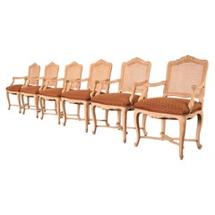 Set of Six Louis XVI Whitewashed Dining Cabriolet Armchairs, 1940s