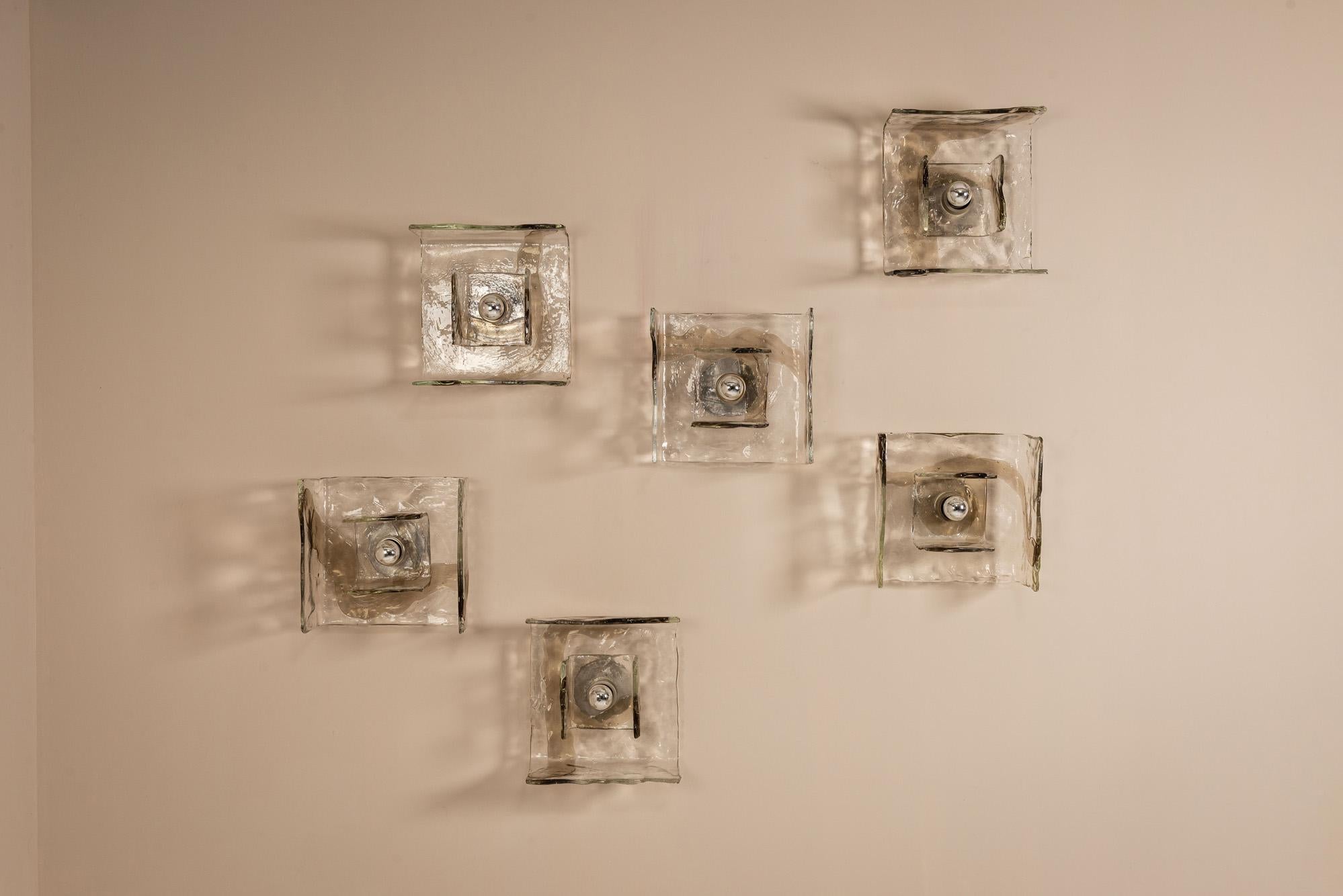 Juego de seis lámparas de pared LP257 de Carlo Nason para Mazzega, Italia Años 70 finales del siglo XX en venta