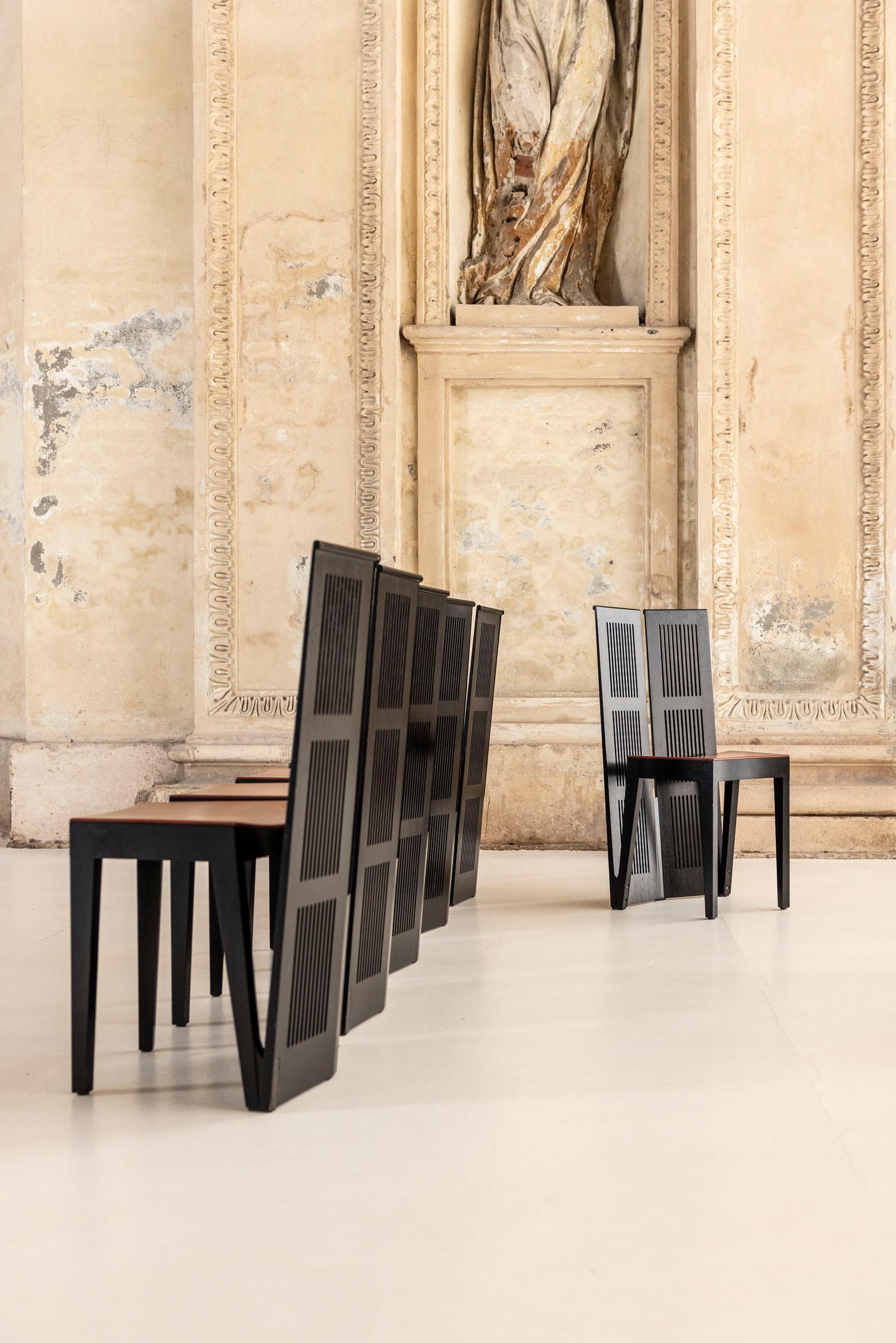 Italian Set of six “Lubekka” chairs designed by Andrea Branzi for Cassina, Italy, 1991 For Sale