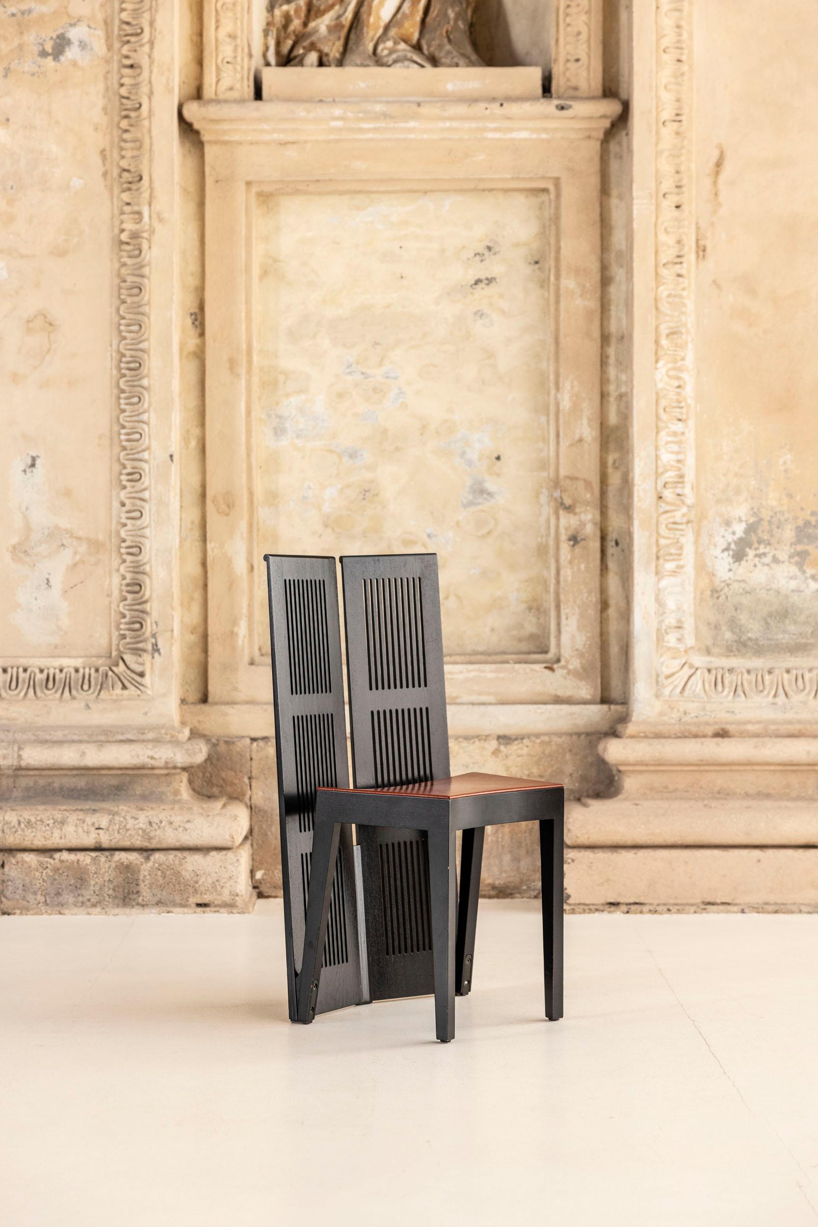 Leather Set of six “Lubekka” chairs designed by Andrea Branzi for Cassina, Italy, 1991 For Sale