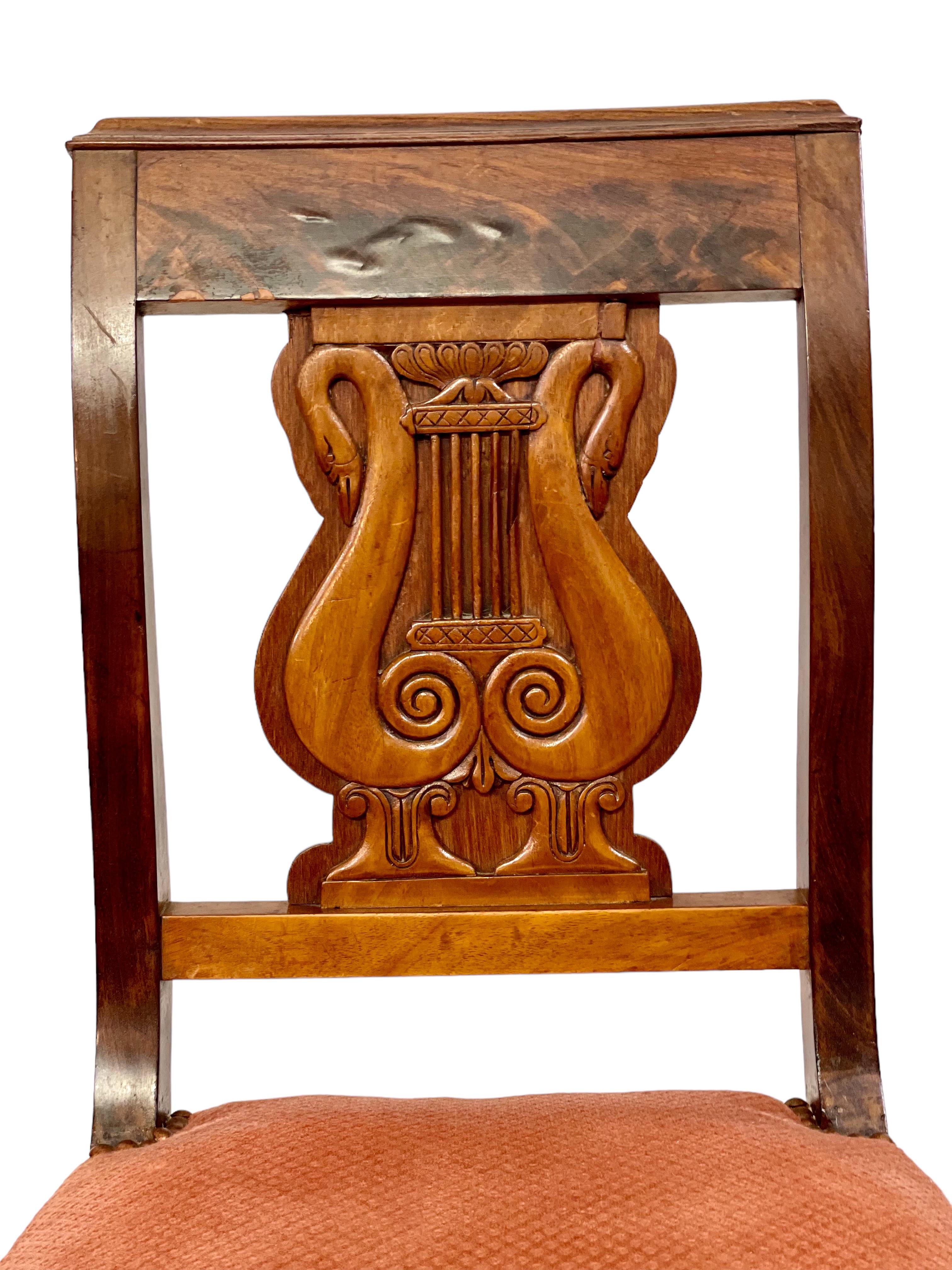 French Set of Six Lyre Backrest Dining Chairs, circa 1815 For Sale