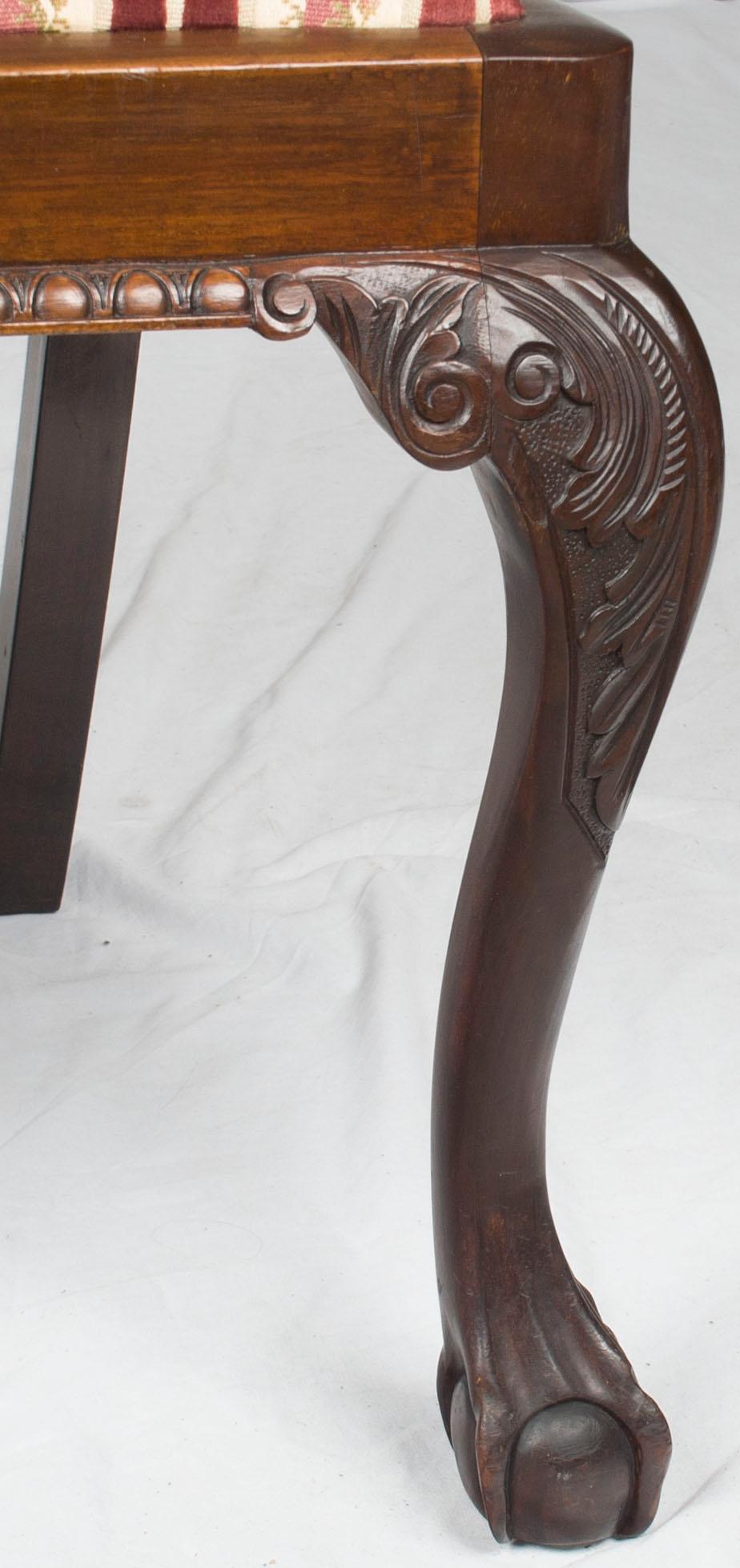 English Set of Six Mahogany Carved Ball and Claw Foot Chippendale Dining Room Chairs For Sale