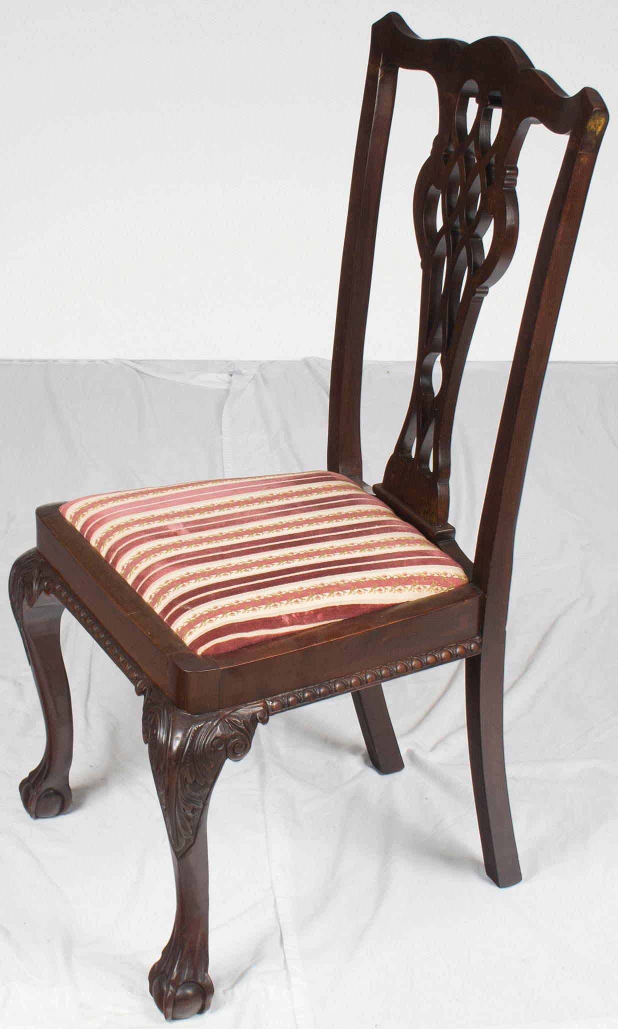 Mid-20th Century Set of Six Mahogany Carved Ball and Claw Foot Chippendale Dining Room Chairs For Sale